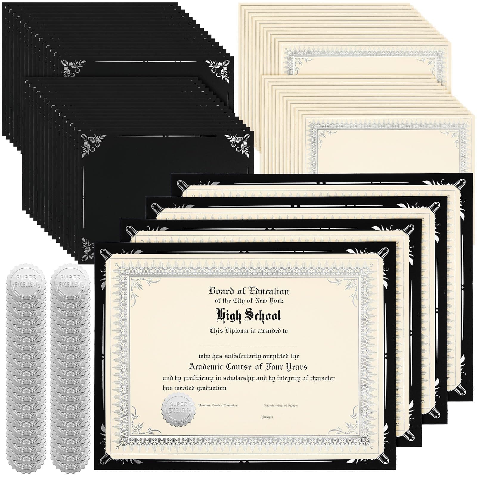 Fainne 100 Sets Certificate Paper Kit Single Sided Awards Holder with Foil Borde - Image 1
