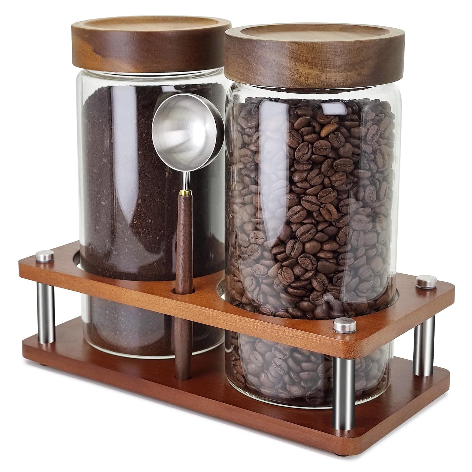 Venuekkuri 2x 45oz Glass Coffee Canister Set with Shelf & Spoon - Image 1