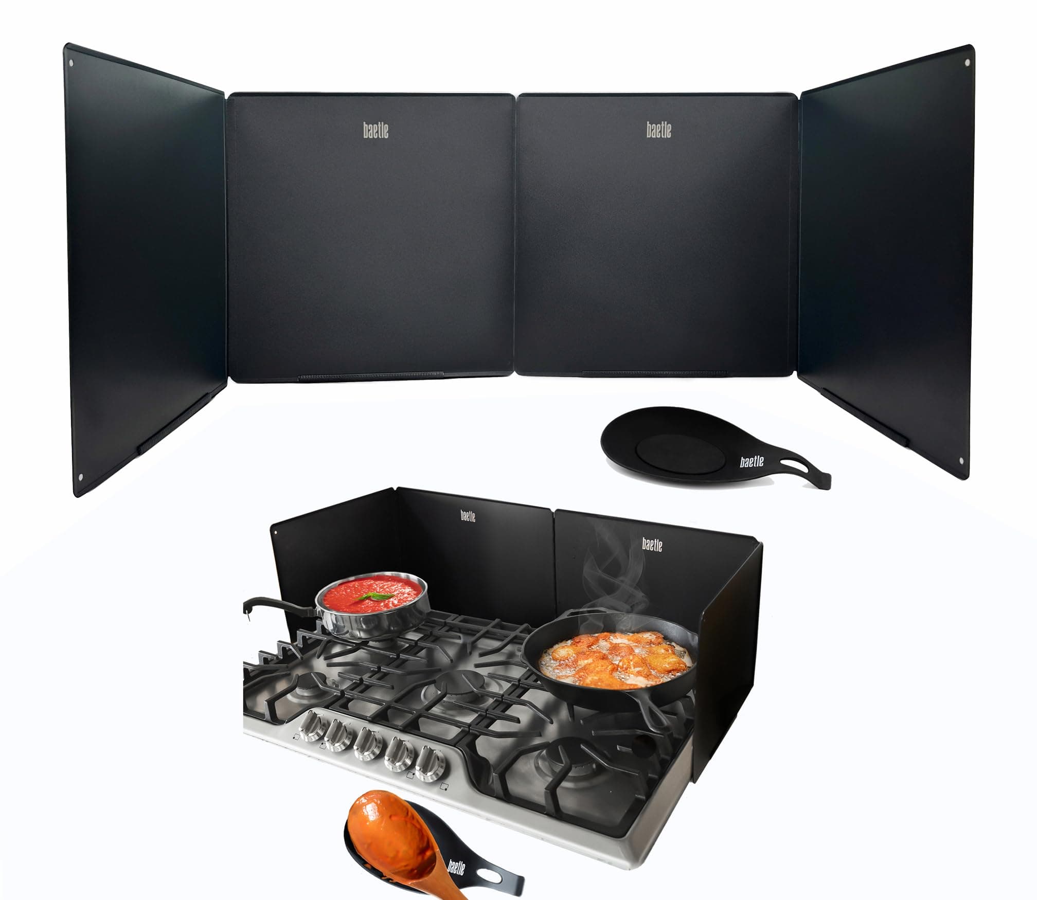 Baetle 29.5"x13.6" Heavy Duty Stainless Steel Stove Splash Guard + Spoon Rest - Image 1
