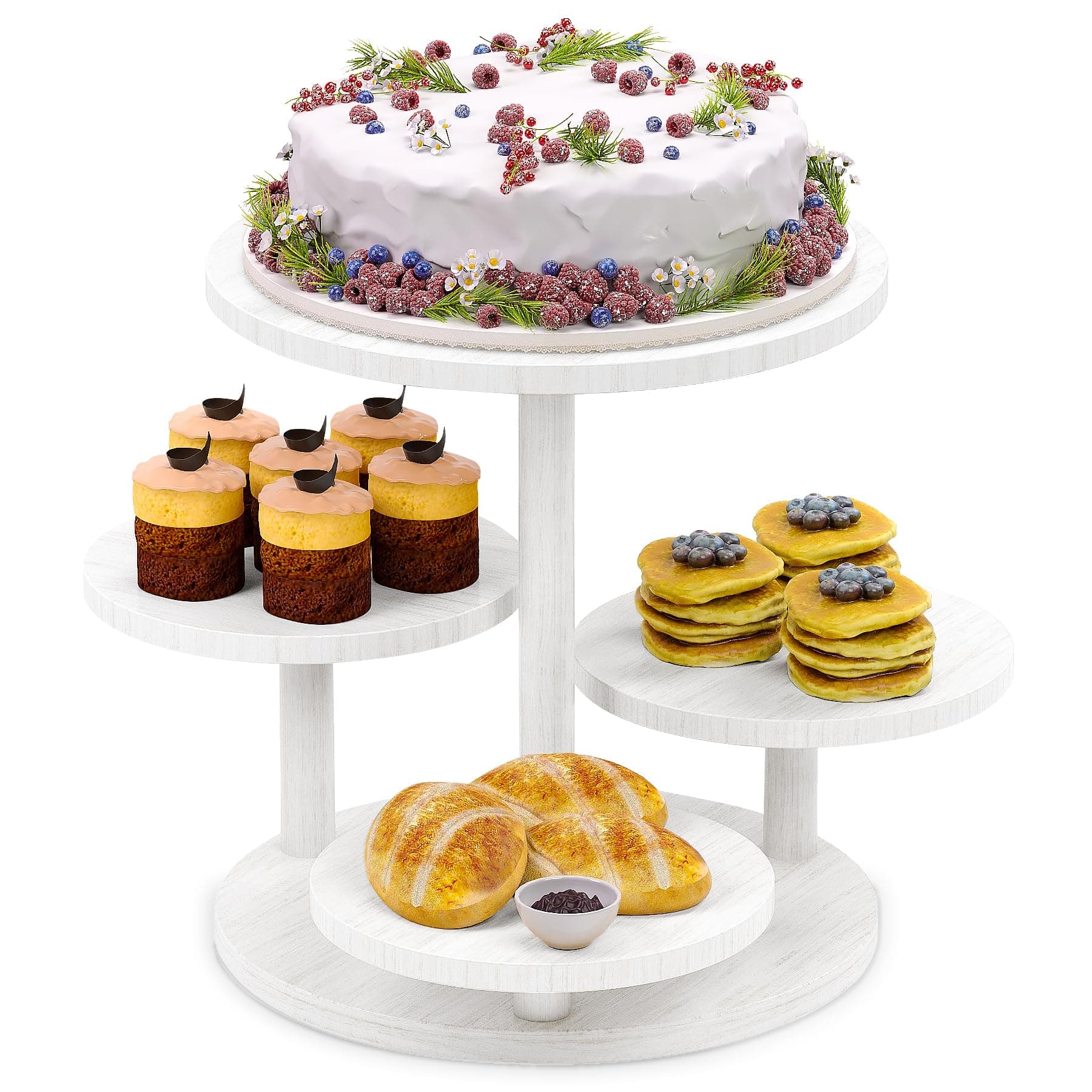 HURZMORO 4 Tier Round Cupcake Tower Stand for 50 Cupcakes,Wood Cake Stand with T - Image 1