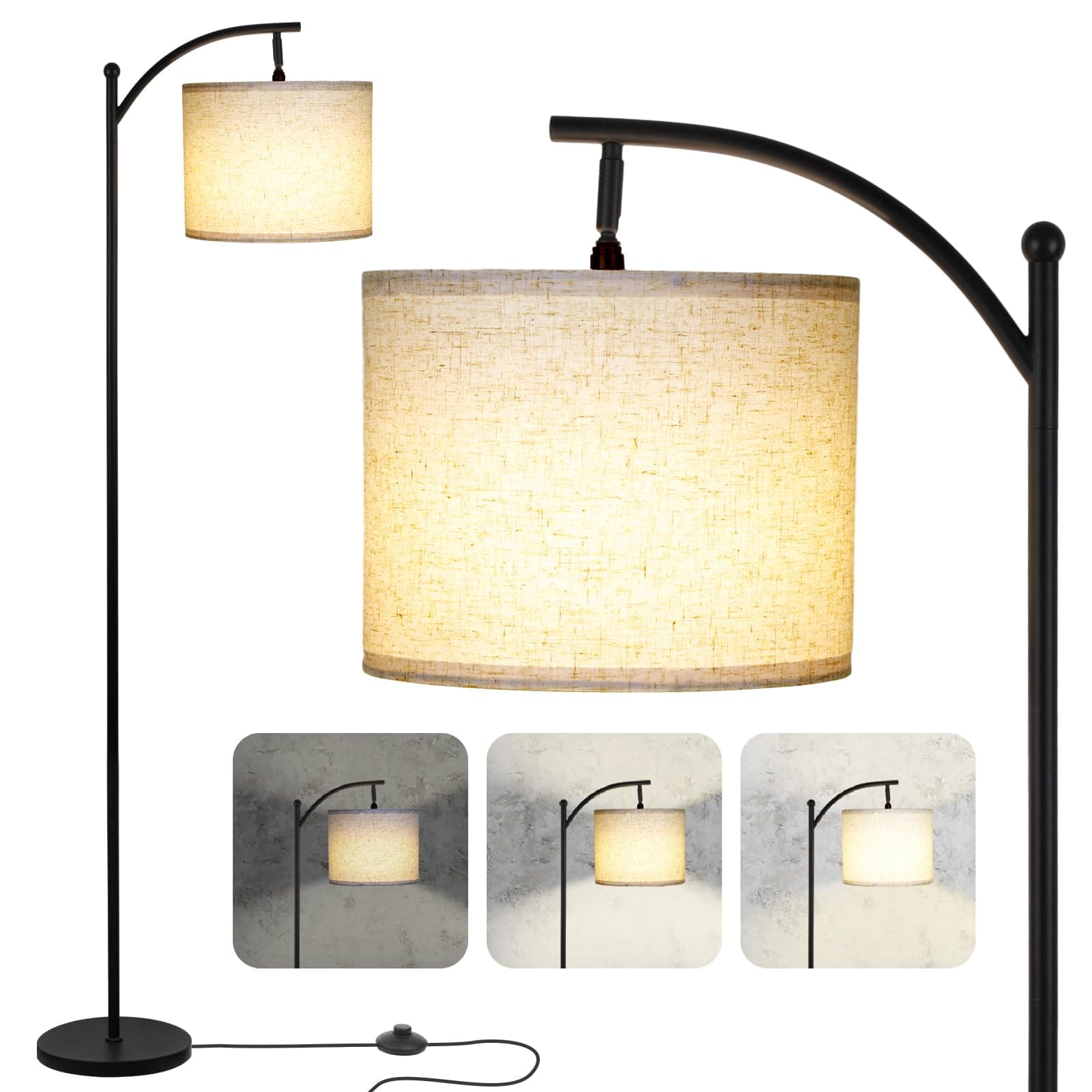 LALISU Modern Dimmable Floor Lamp w/Linen Shade, 3-Way Adjustable Standing Light - Image 1