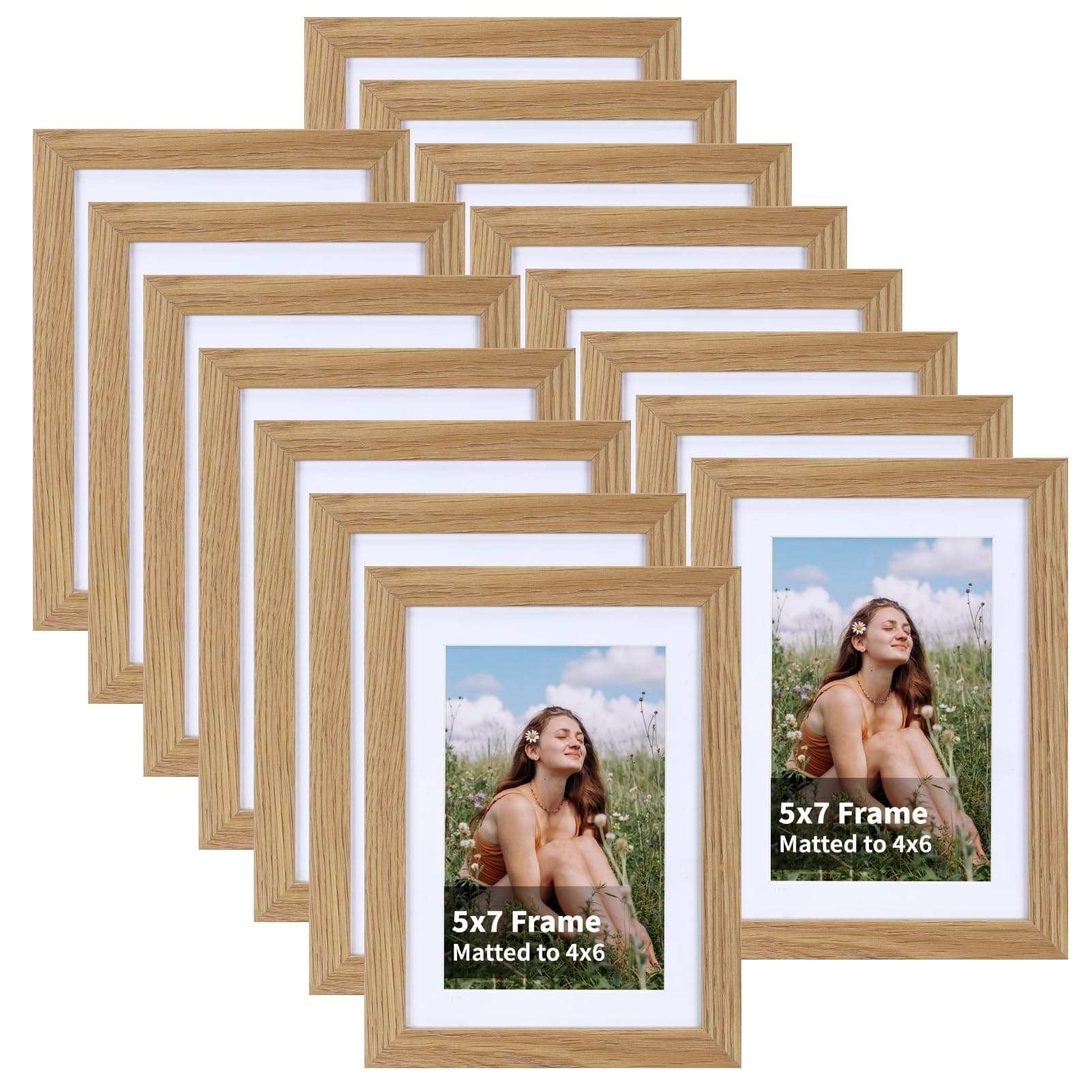 EYMPEU 4x6 Picture Frames Oak Wood Grain - Set of 15 / Display 5x7 Photos - Image 1