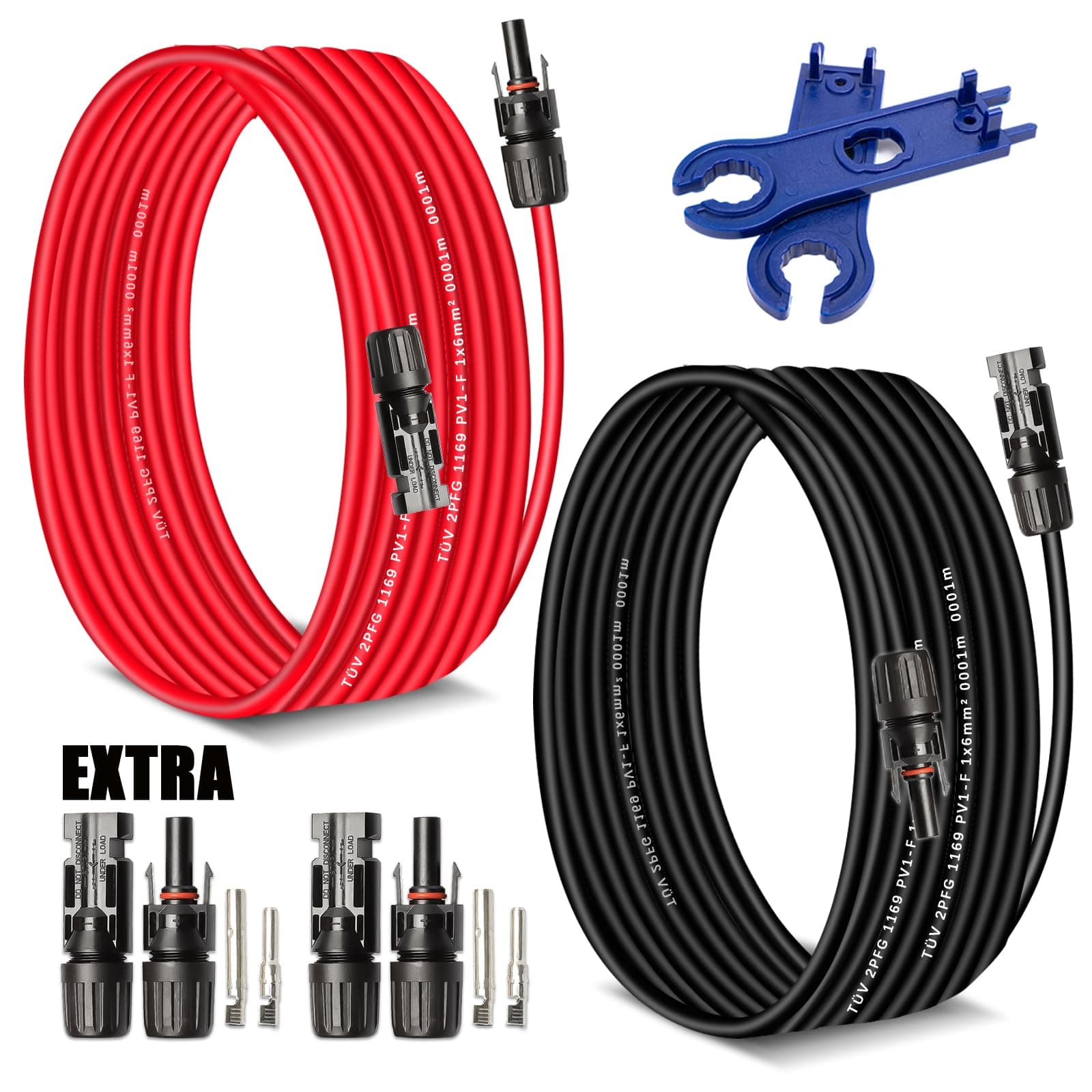 AAKL Solar Extension Cable 30 Ft 10AWG (6mm²) Male/Female PV Wire - Image 1