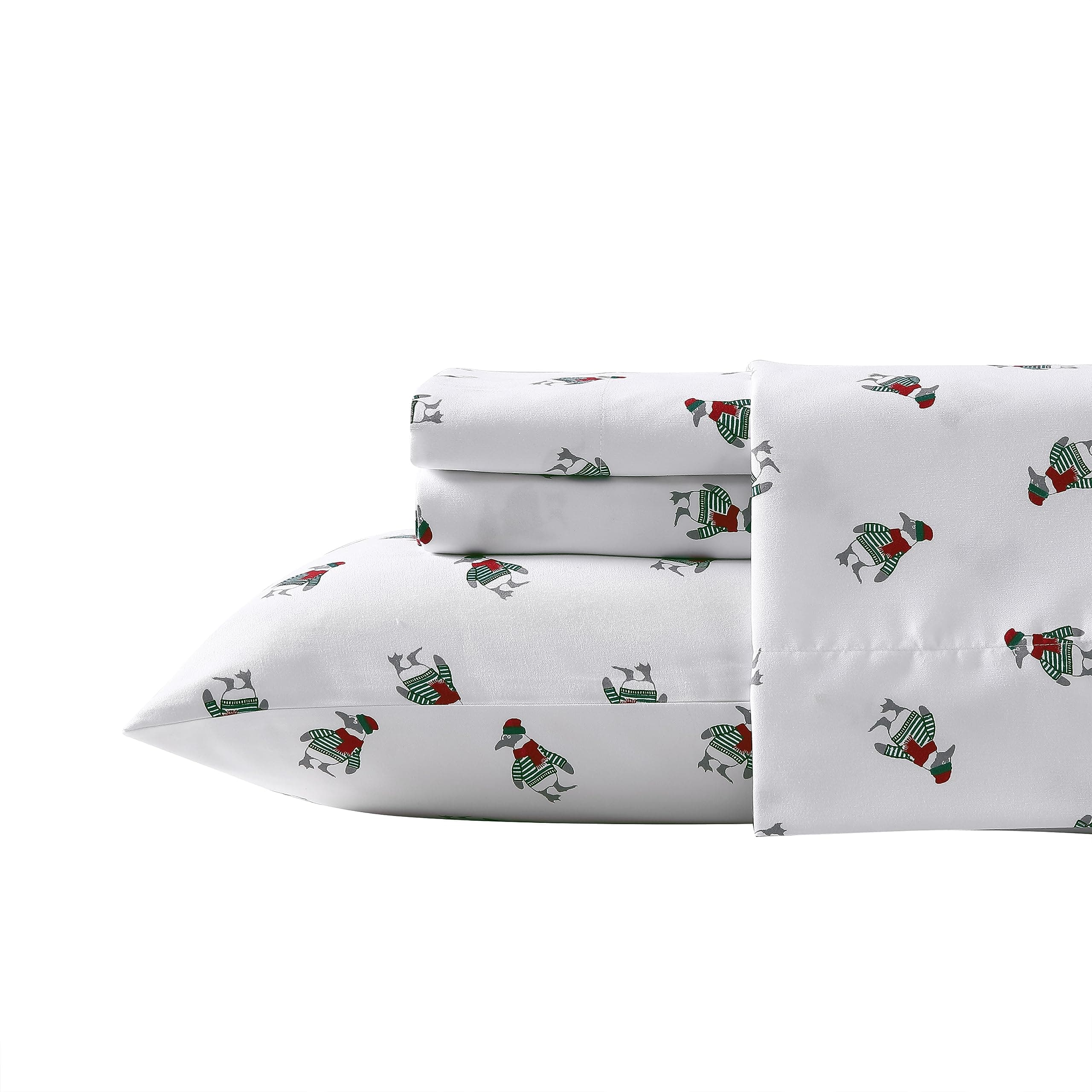 Nautica King Sheet Set Flannel Bedding - Soft, Cozy Penguin Toss Design - Image 1