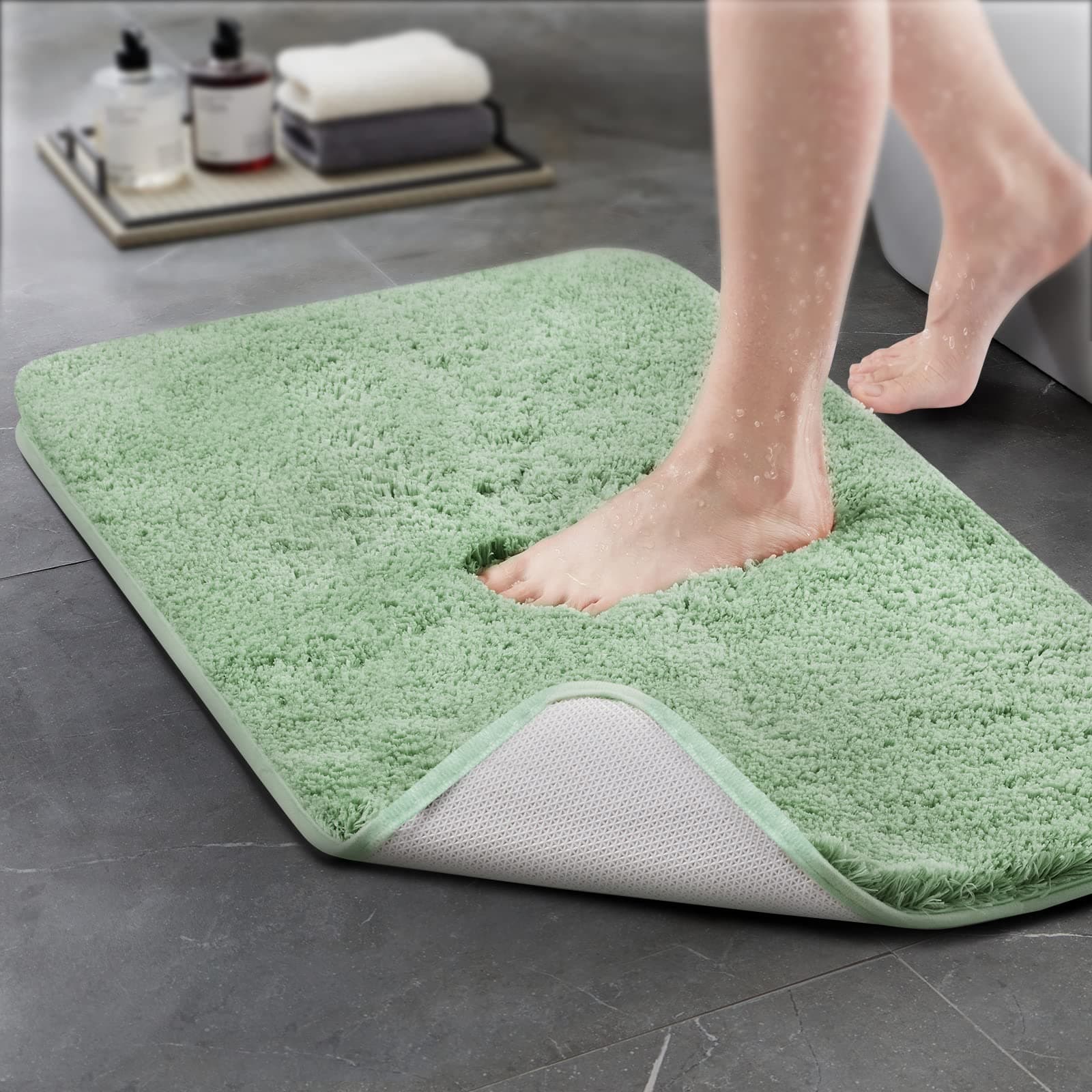 TECHMILLY Super Soft Shaggy Microfiber Bath Rug, Absorbent Non-Slip Bathroom Mat - Image 1