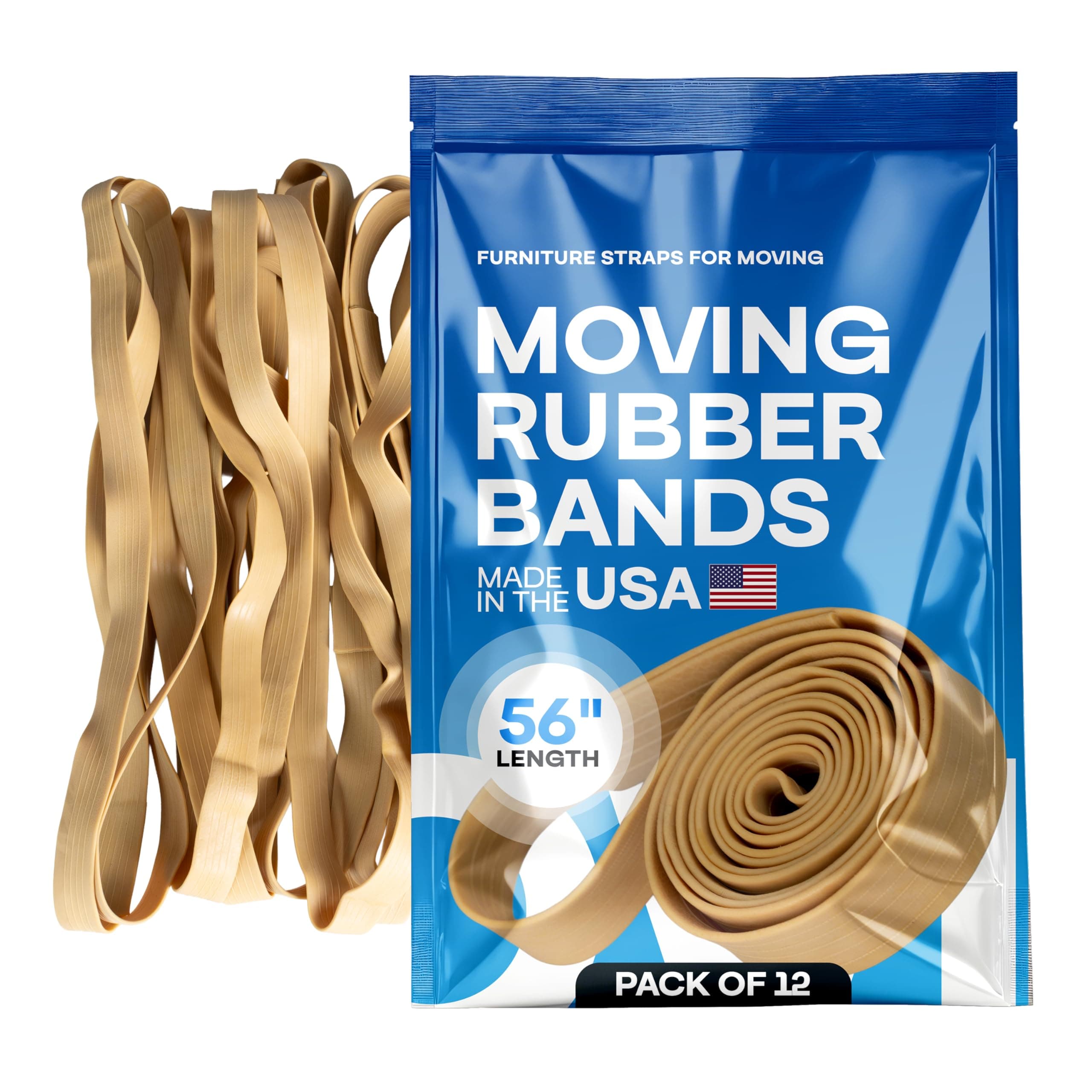 IDL Packaging 56" Strong Elastic Rubber Bands, Pack of 12, Beige - Image 1