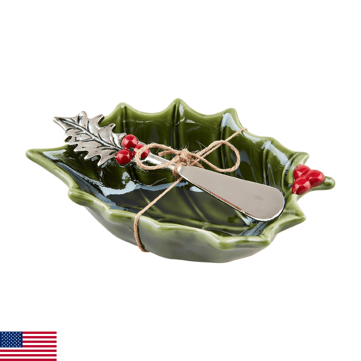 Mud Pie Holly Tidbit Bowl Set Spread, Small Bowl 2.5x5.75, Spreader 5.5" - Image 1