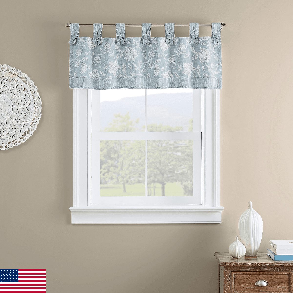 Waverly Stencil Vine 52x18 Valance Window Curtain, Spa - Kitchen/Bath/Living - Image 1
