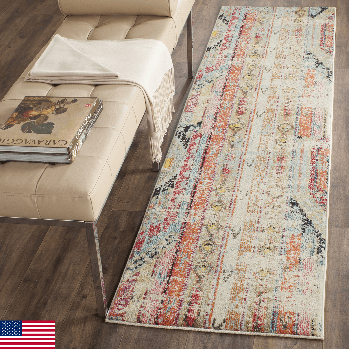 SAFAVIEH Monaco 2'2"x6' Multi Boho Chic Tribal Distressed Runner Rug - Image 1