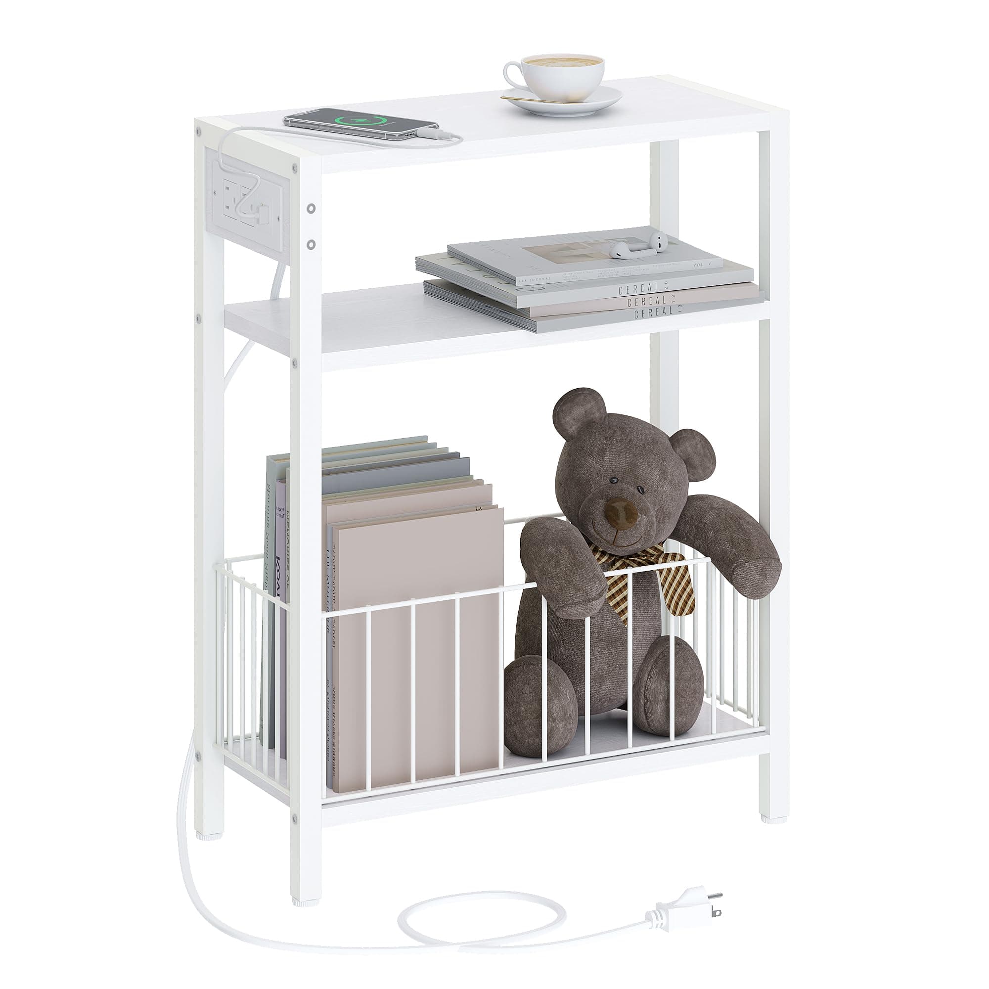 TRIFEBLE Narrow Side Table w/ Charging Station, Small End Table for Small Spaces - Image 1