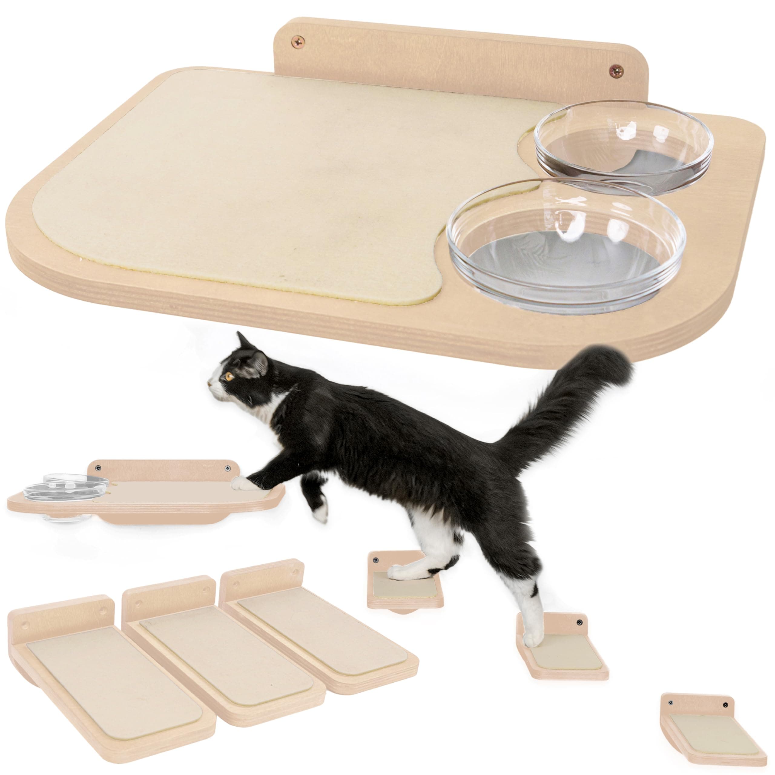 INICIO Cat Wall Shelves - Dog Proof Floating Feeder Station, Birch, Hides Food - Image 1