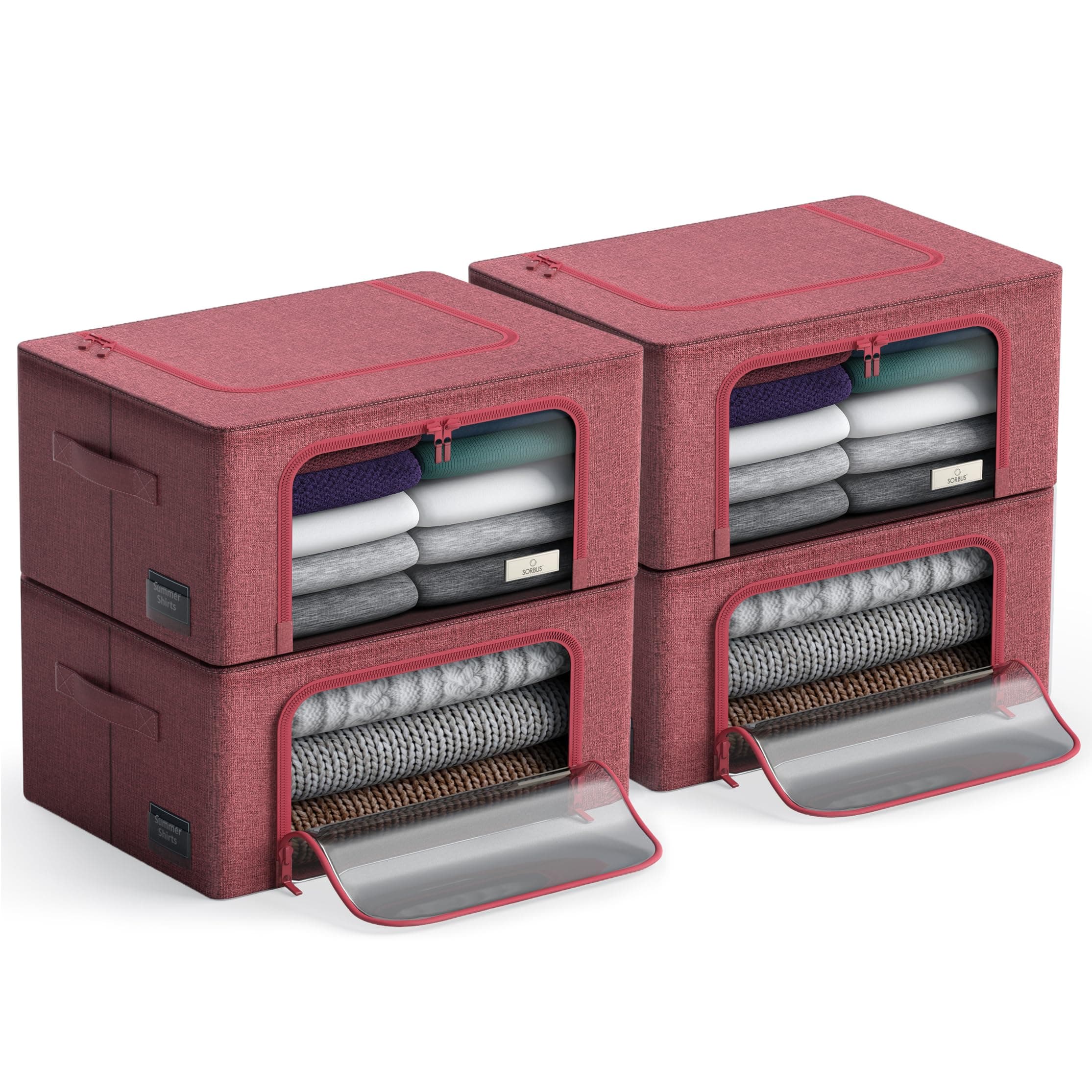 Sorbus Storage Bins with Metal Frame - Stackable & Foldable Clothes Organizer Ba - Image 1