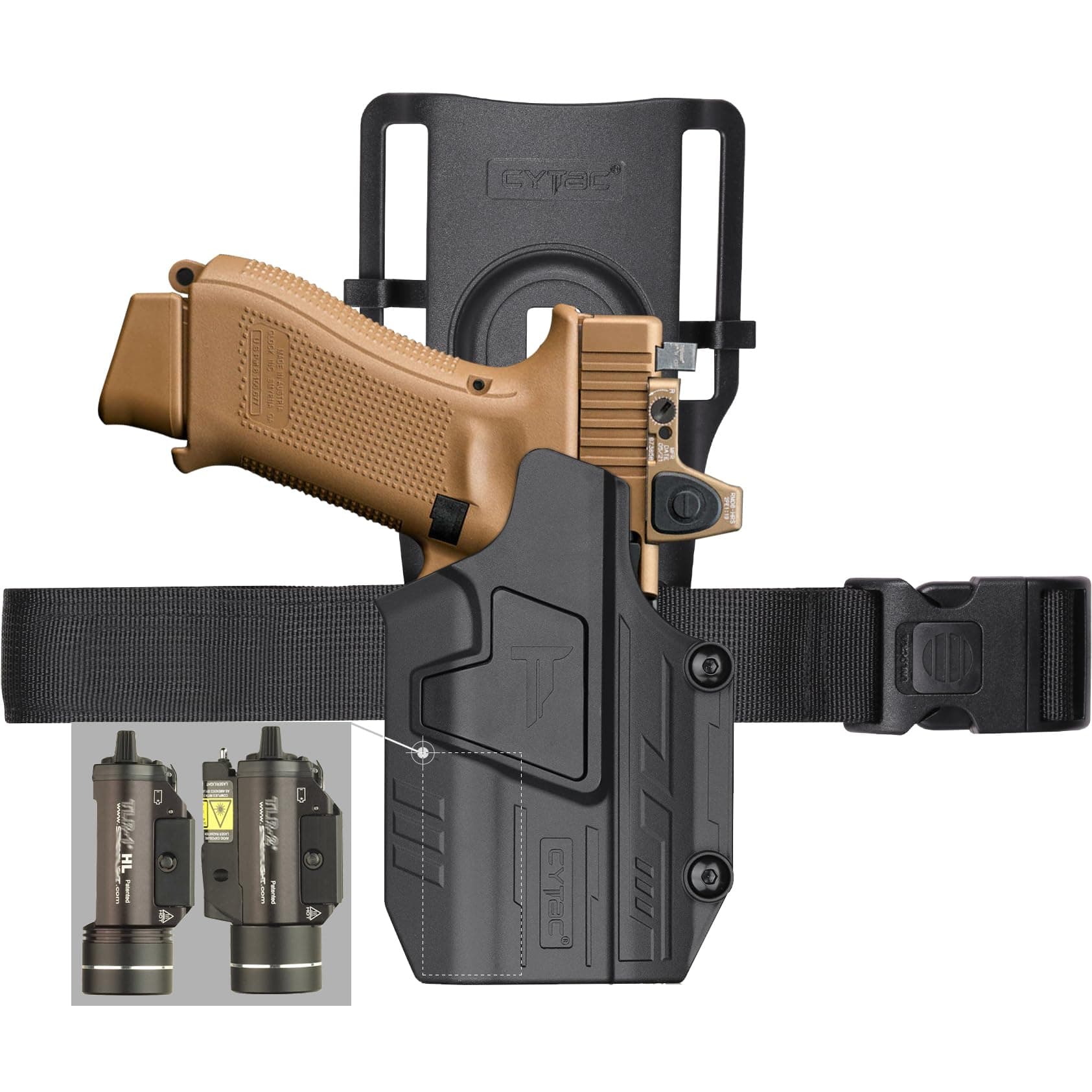 CYTAC Mega-Fit Light Holster for Streamlight TLR-1/TLR-2, Right Hand - Image 1