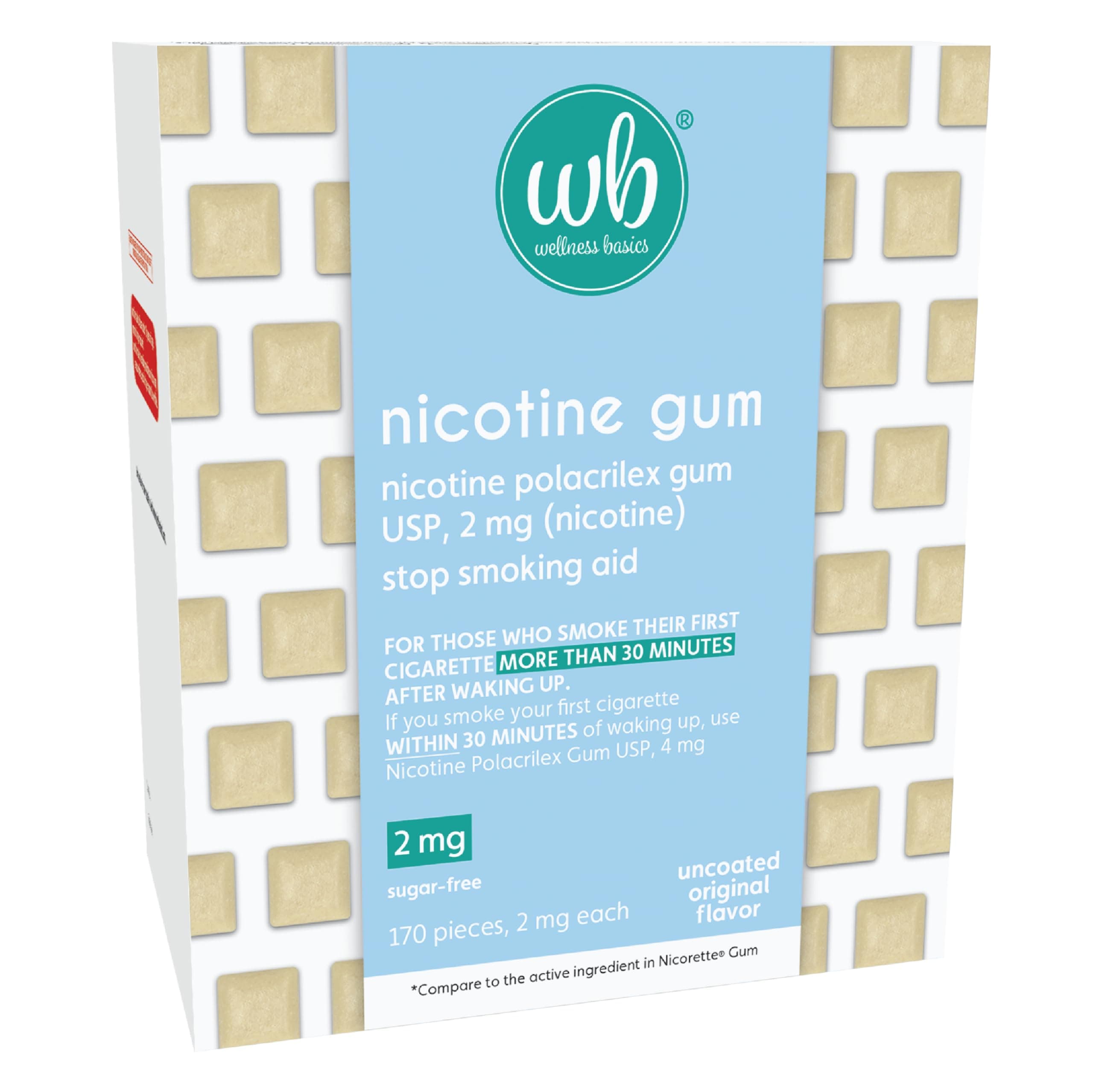 Wellness Basics Uncoated Nicotine Gum 2mg | Stop-Smoking Aid | Original Flavor | - Image 1