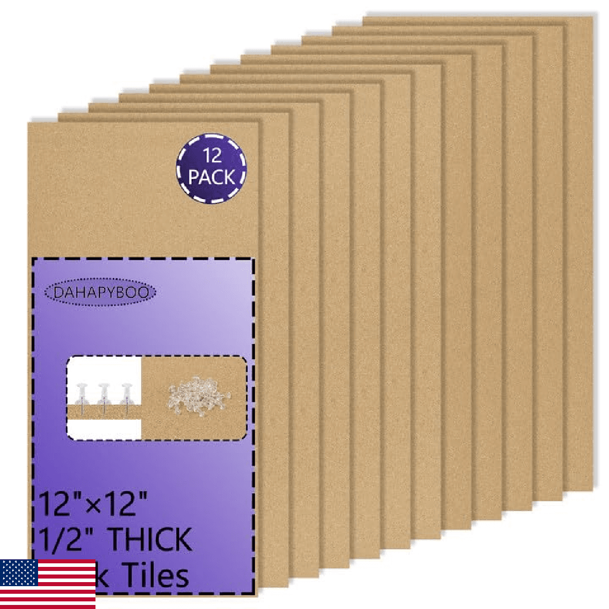DAHAPYBOO 17"x8" Cork Board Tiles 12-Pack, 1/2" Thick Self-Adhesive Bulletin Boa - Image 1