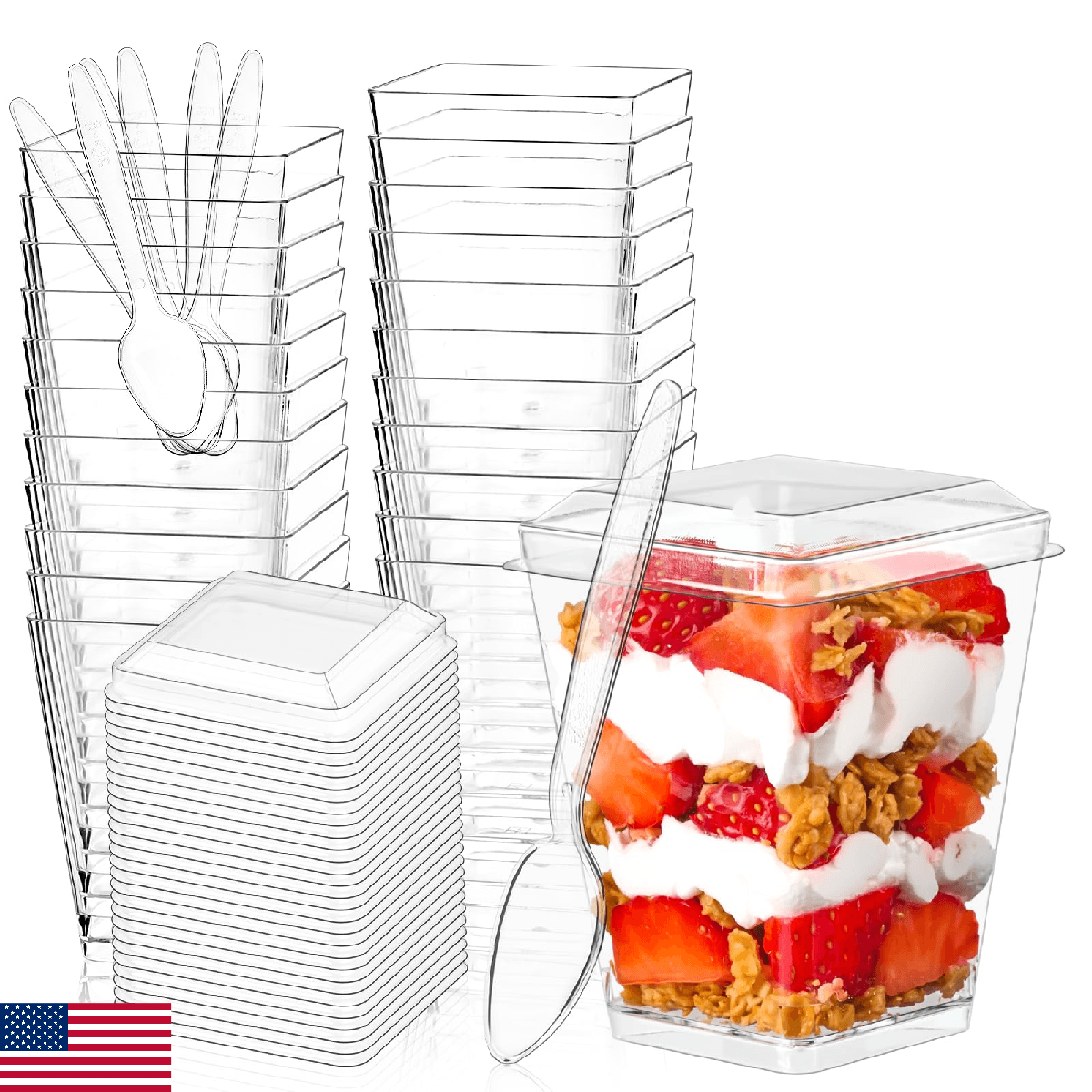 Soelomu 5 oz Plastic Dessert Cups with Lids and Spoons, 100 Pack Mini Parfait Cu - Image 1