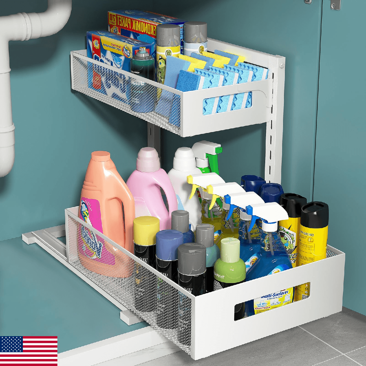 TISTAYA Pull-out Under Sink Organizer Metal Adjustable Storage for Kitchen Bathr - Image 1