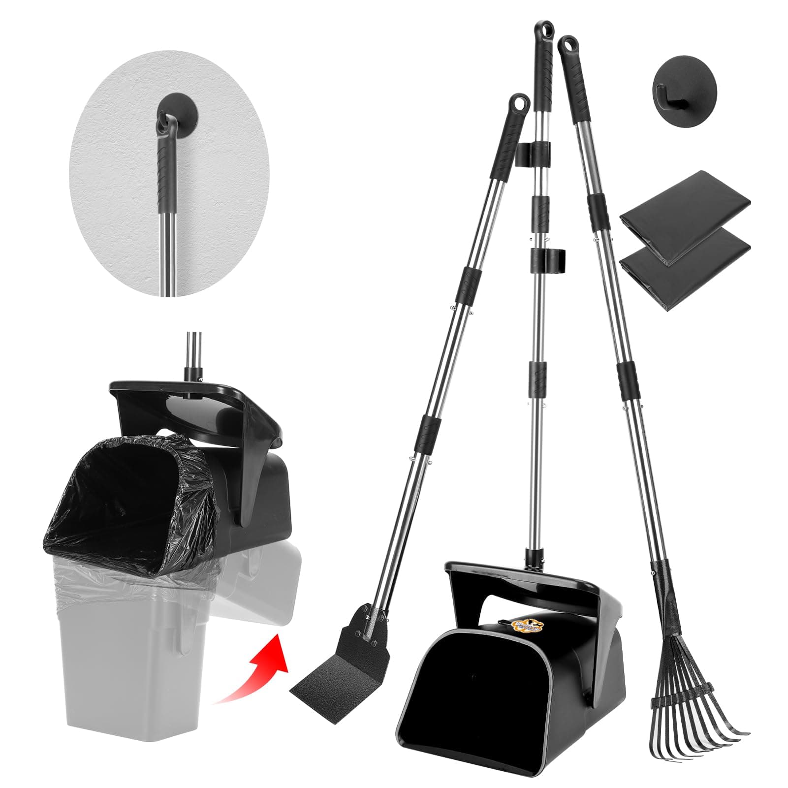 YGNNXRN Large Swivel Bin Pooper Scooper Rake & Spade + 20 Waste Bags - Image 1