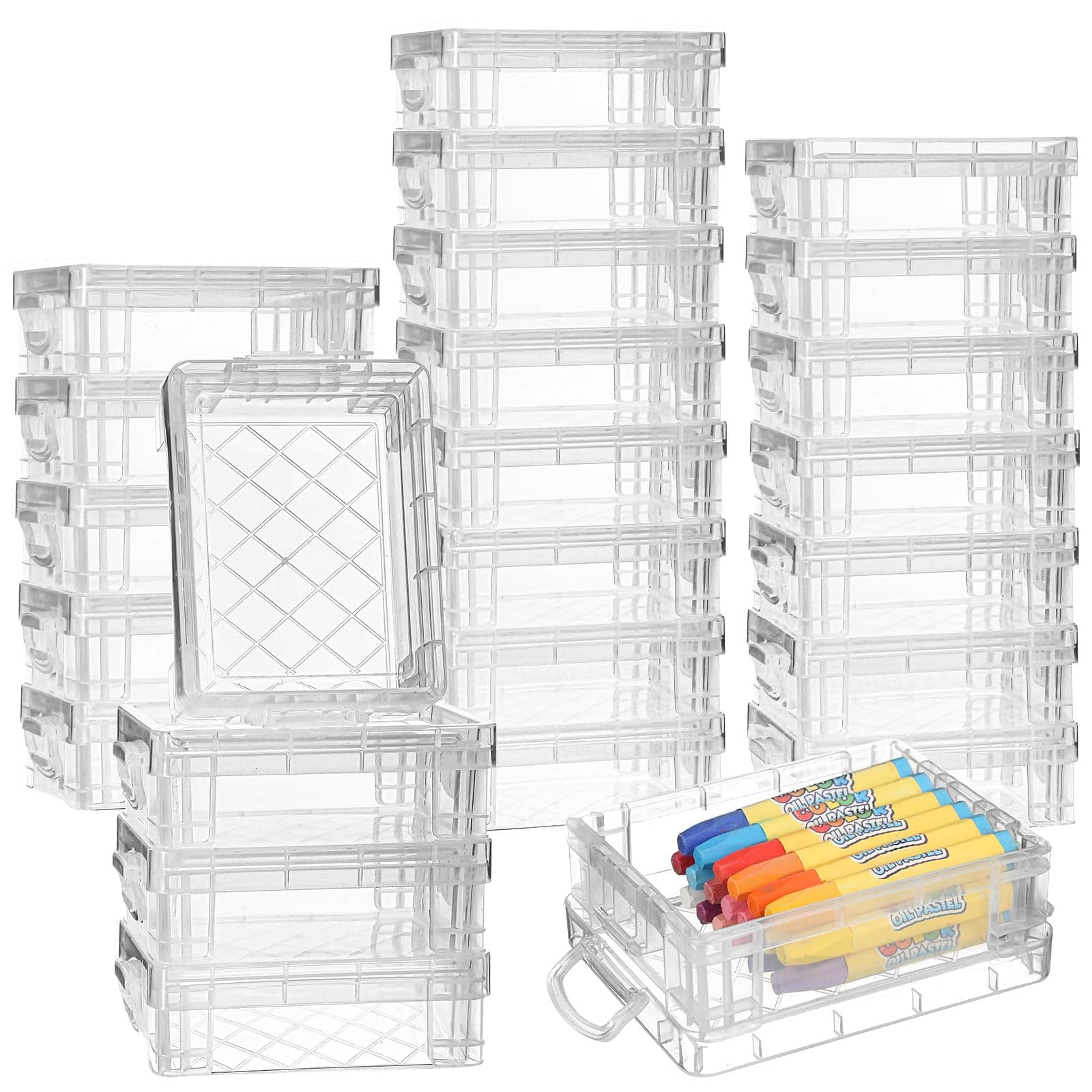Suzile 25 Pcs Plastic Crayon Boxes with Snap Lids Crayon Storage Organizer Stack - Image 1