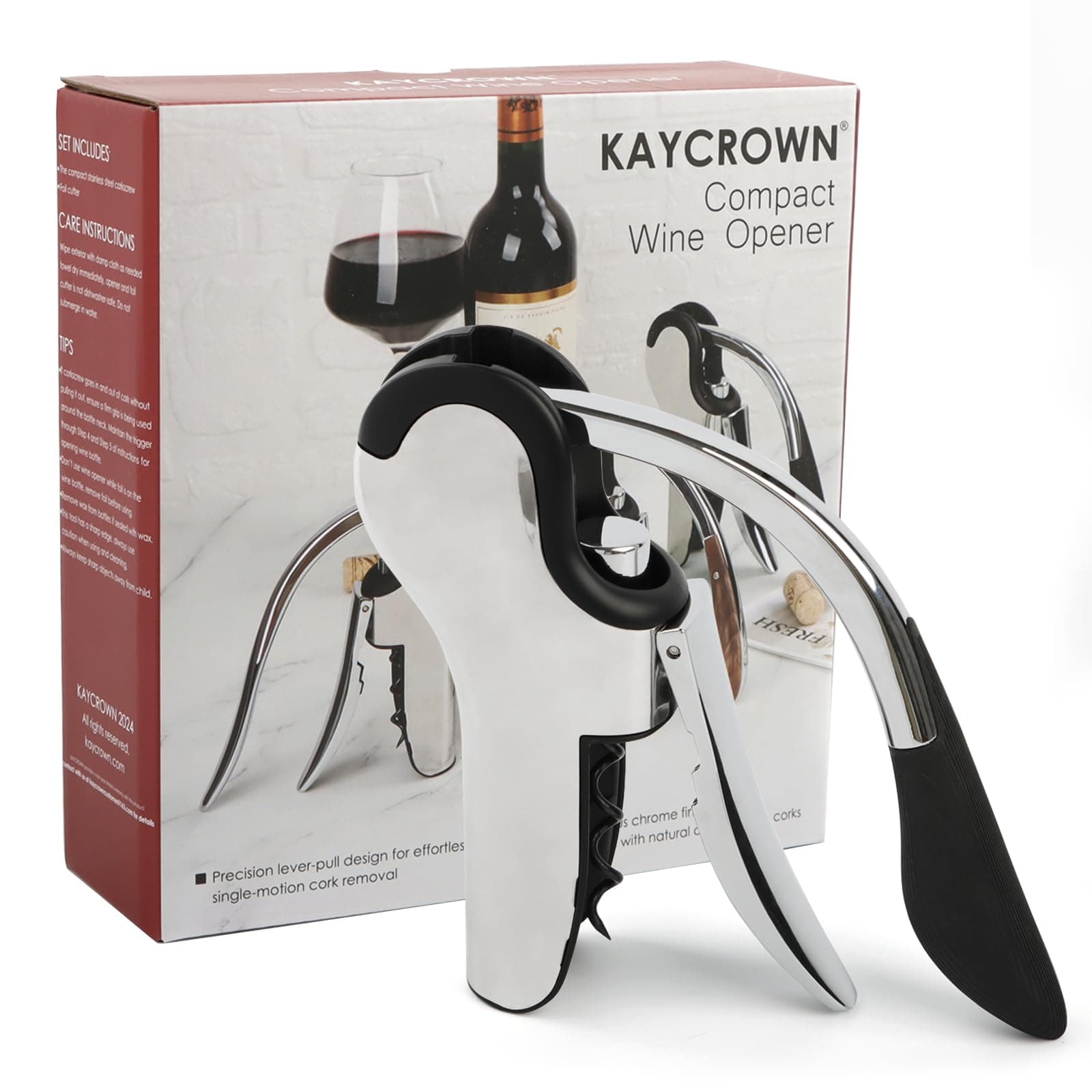 KAYCROWN Stainless Steel Wine Bottle Opener, Vertical Lever Corkscrew with Built - Image 1