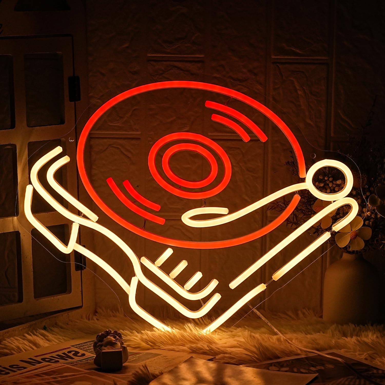 LMSIGNLY Record Player Neon Sign Retro Red Warm Music Record Neon Light Neon Sig - Image 1