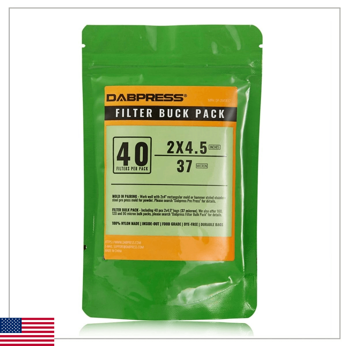 Dabpress 40 Pack 2x4.5 Inch 37 Micron White Nylon Tea Filter Bags - Image 1