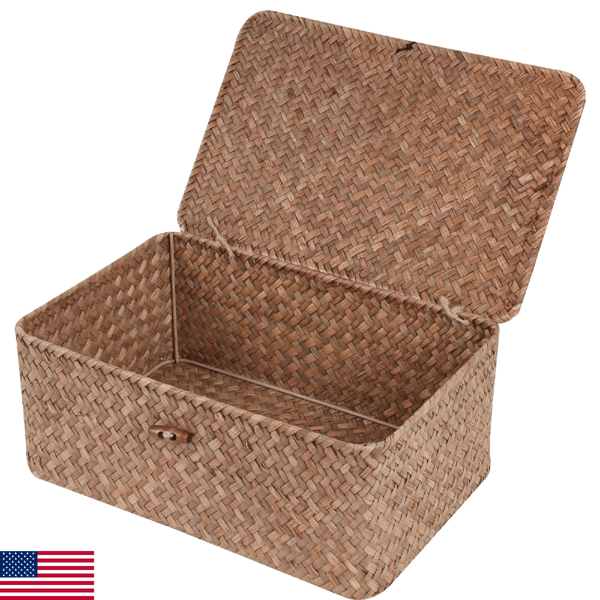 FEIALNDUO Wicker Shelf Baskets with Lid, Seagrass Storage Bins, Rectangular - Image 1