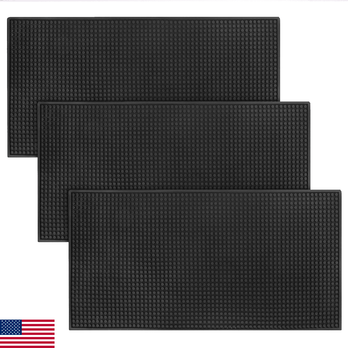 KUKLIPJIM 3-Pack 24"x12" Black Rubber Bar Spill Mats Countertop - Image 1