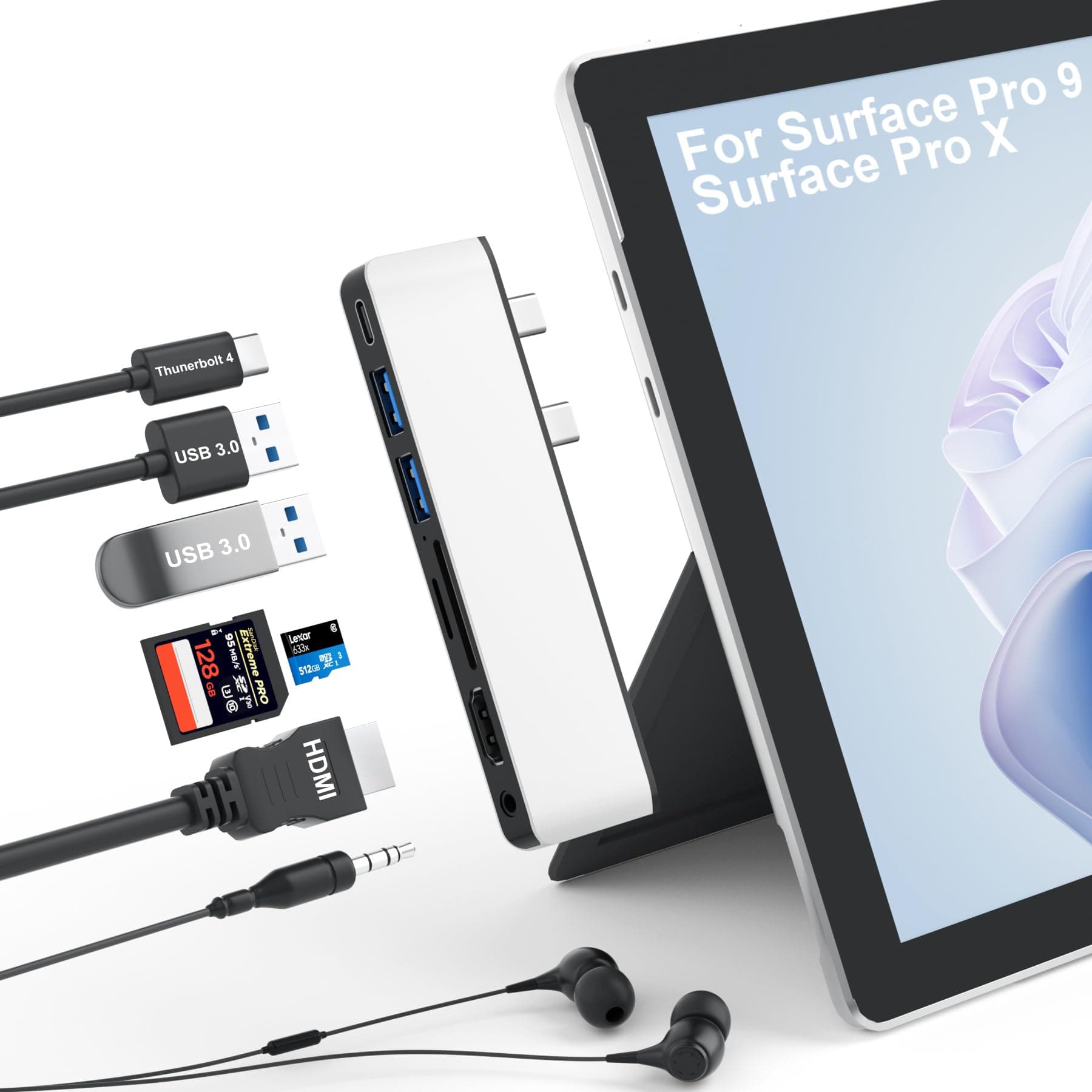 Surface Pro 9/X Hub Docking Station - 7-in-1 USB-C Triple Display 4K HDMI - Image 1