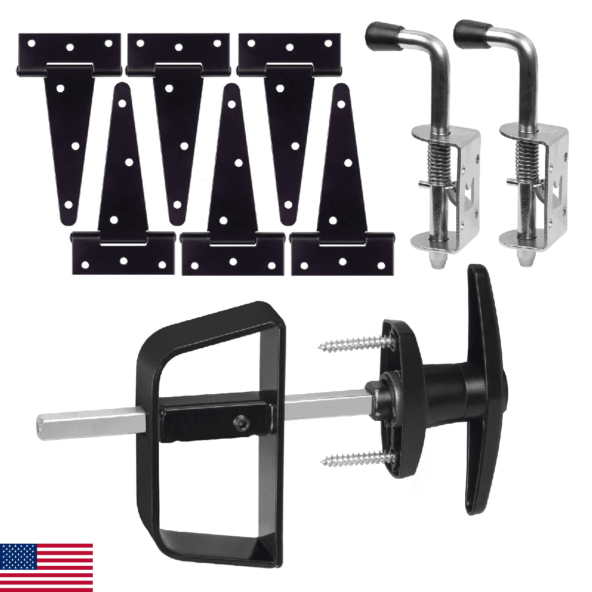 Double Door Shed Hardware Kit Hinges Latches T-Handle Lock Window Gate Playroom - Image 1