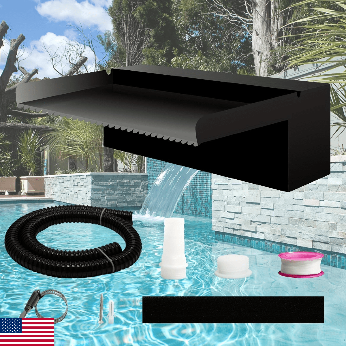 Weejian Stainless Steel Pool Fountain Waterfall Spillway Kit, Garden Pond - Image 1