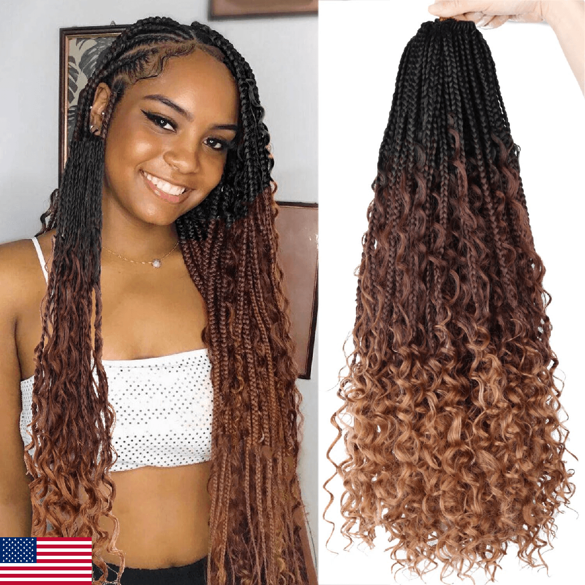 LMZIM 24" Goddess Bohemian Box Braids Crochet Hair 8 Packs Pre-Looped Boho - Image 1