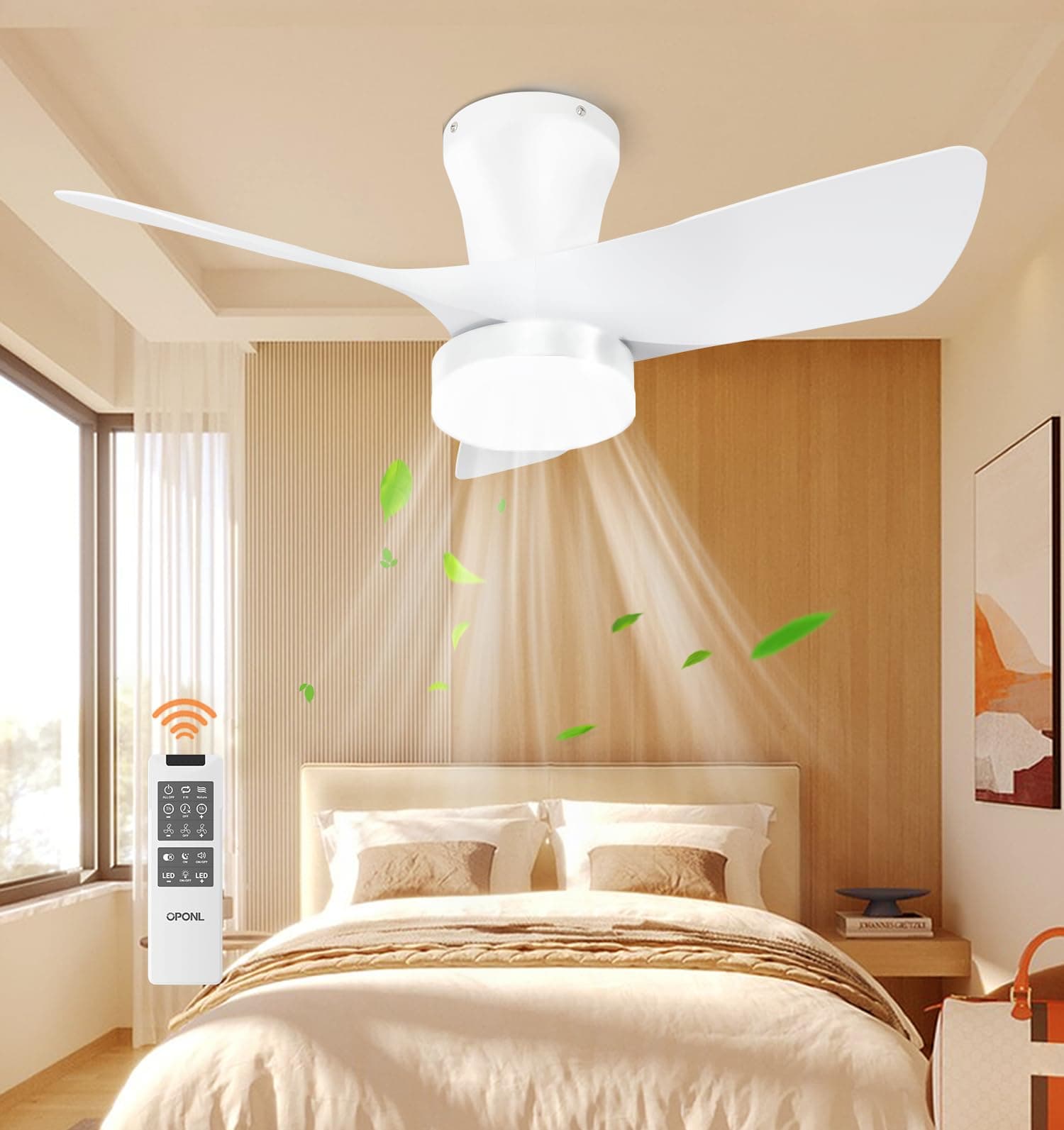 OPONL White Ceiling Fan with Light 30inch, Large Air Volume, Ceiling Fans with L - Image 1