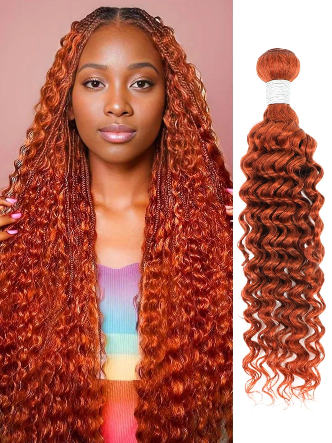 AUROO #350 Ginger Deep Wave Human Hair Bundles 12A Unprocessed Virgin - Image 1