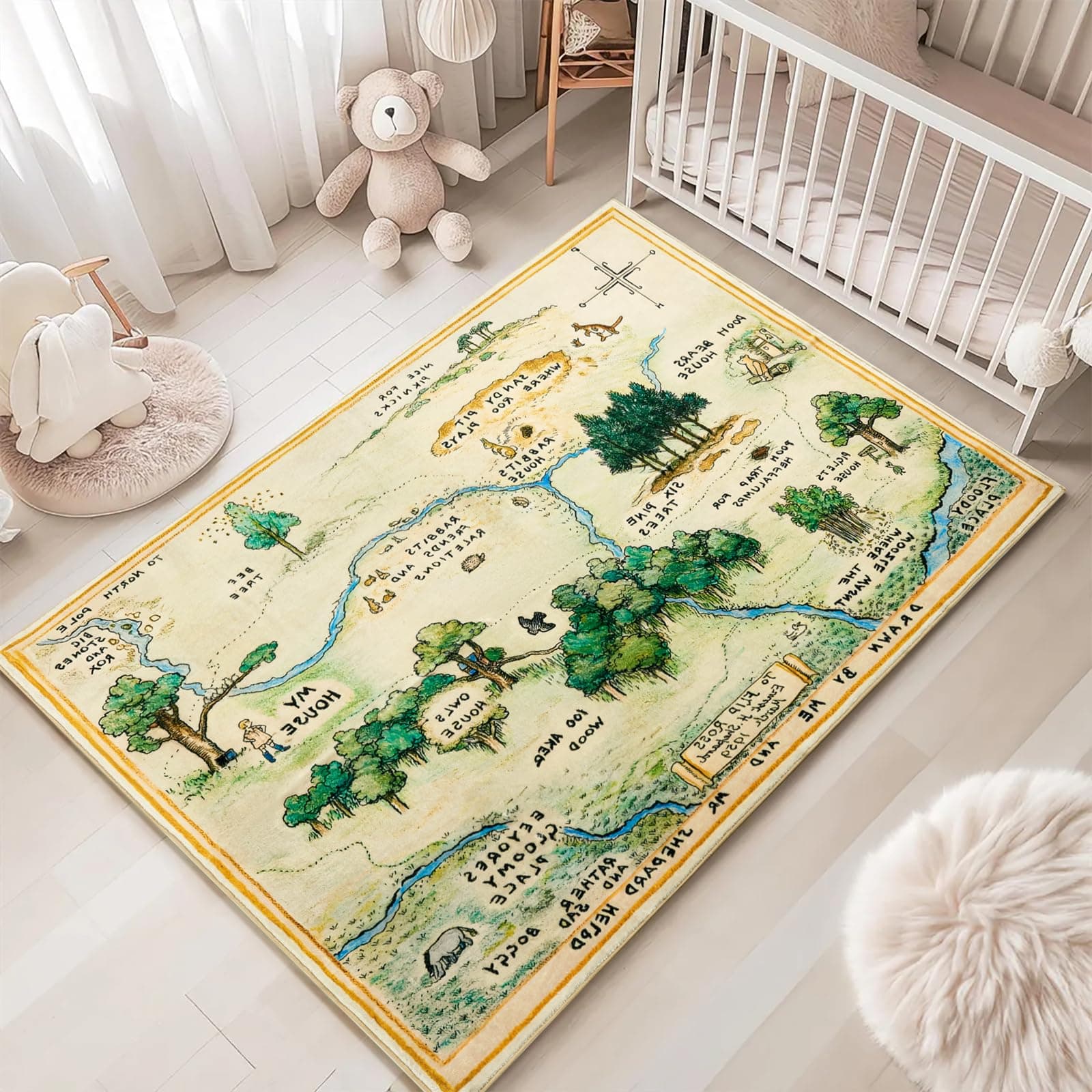 Estmy 4x6 Cute Woodland Nursery Rugs for Girls Boys Neutral Non Slip Washable, S - Image 1