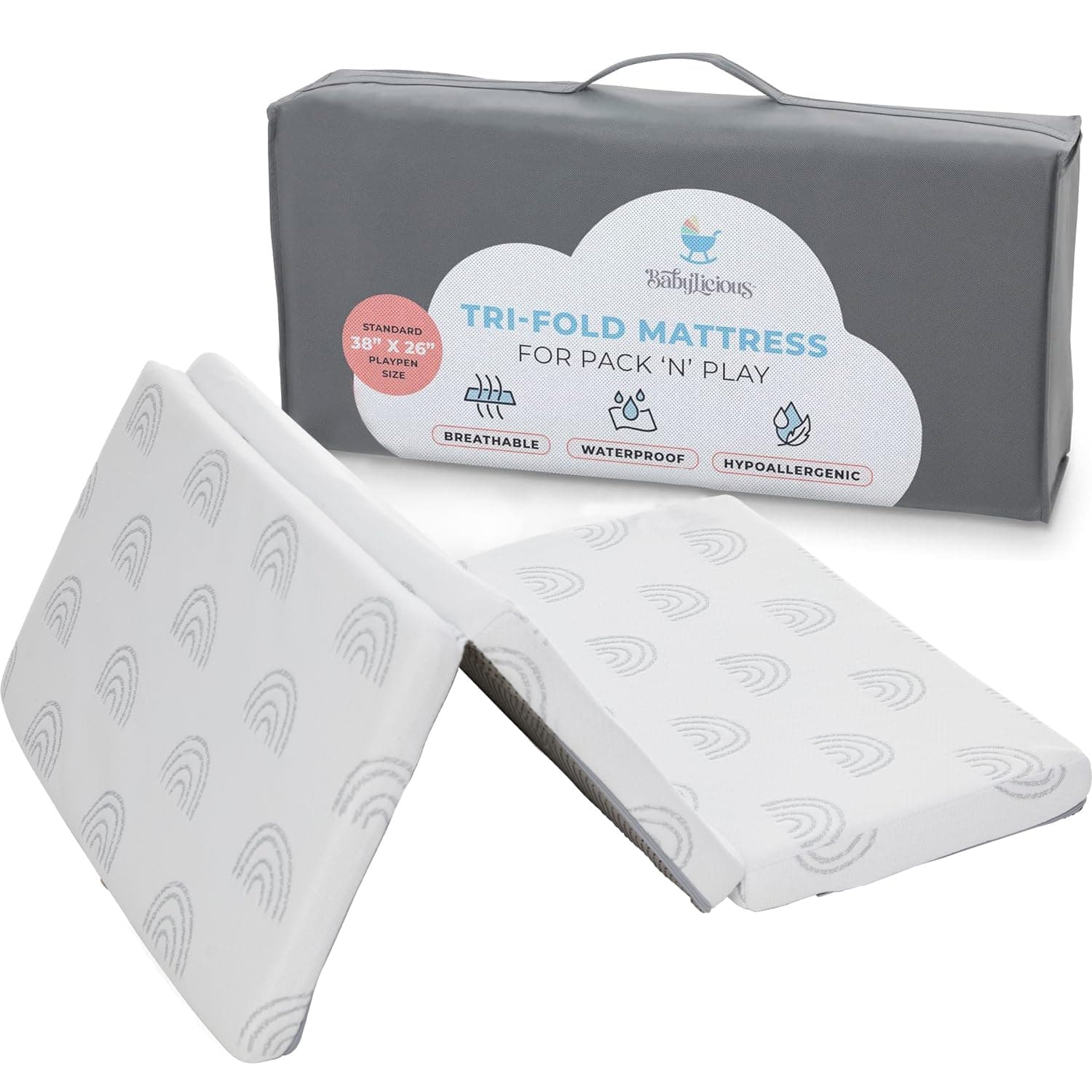 Waterproof Pack and Play Mattress Topper - 38" x 26" | Trifold Style - Breathabl - Image 1