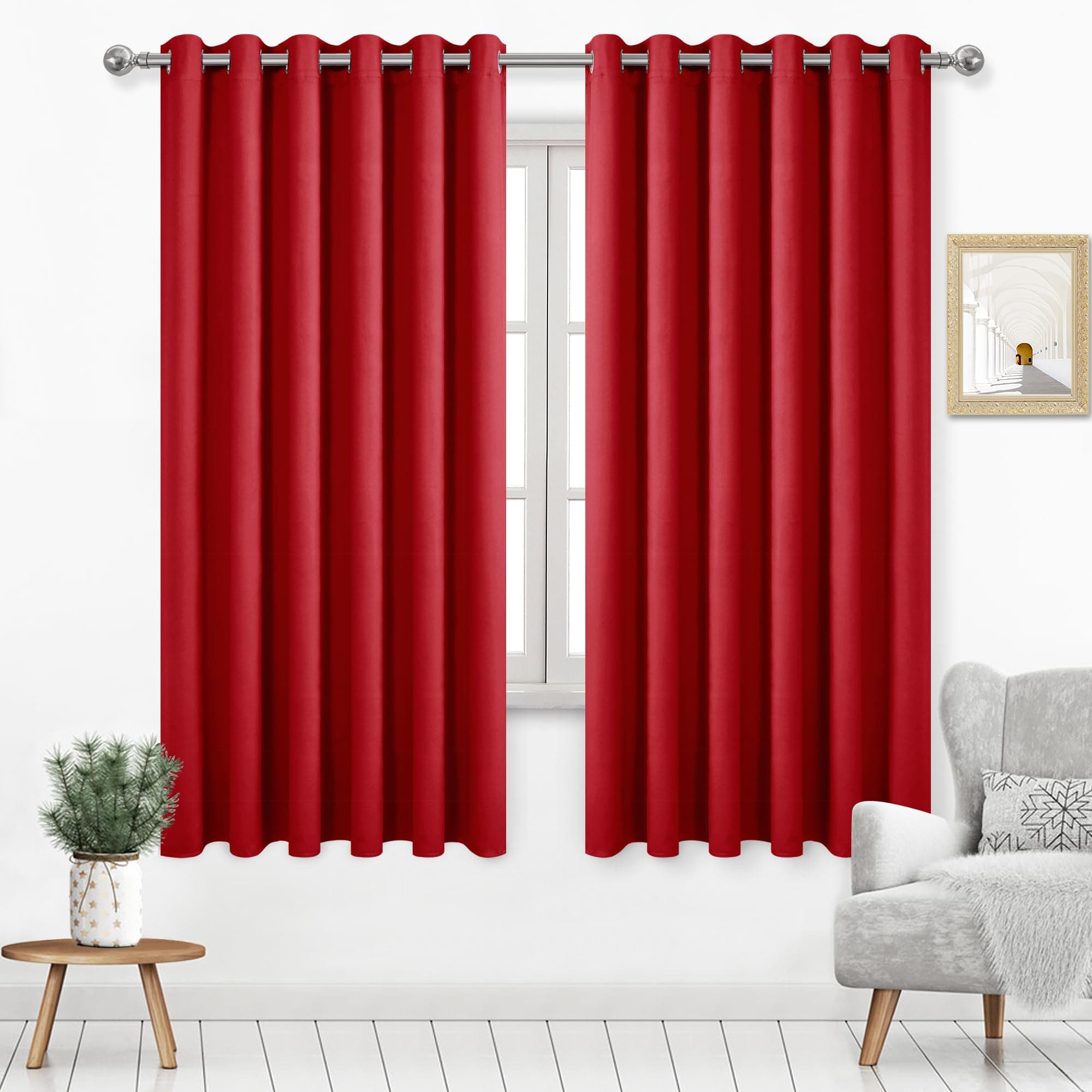DWCN Red Blackout Curtains 63" L x 70" W Bedroom Drapes Solid 2 Panels - Image 1