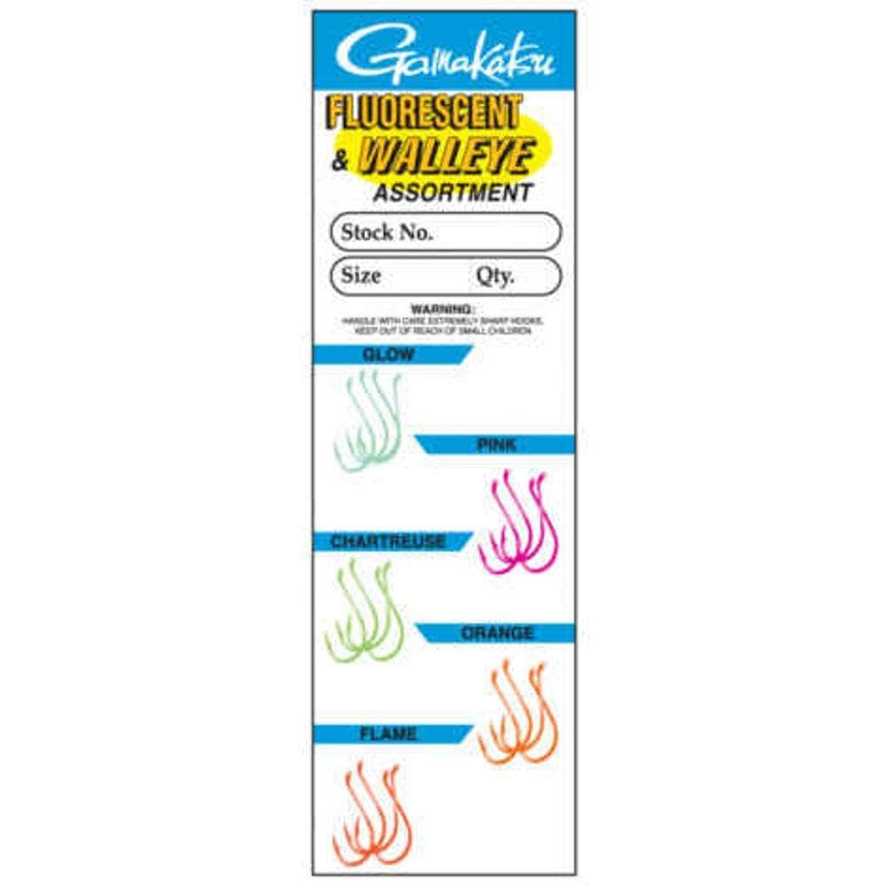 Gamakatsu Walleye Fluor Assortment Hooks 20-Pack Size 2 Steelhead Trout - Image 1