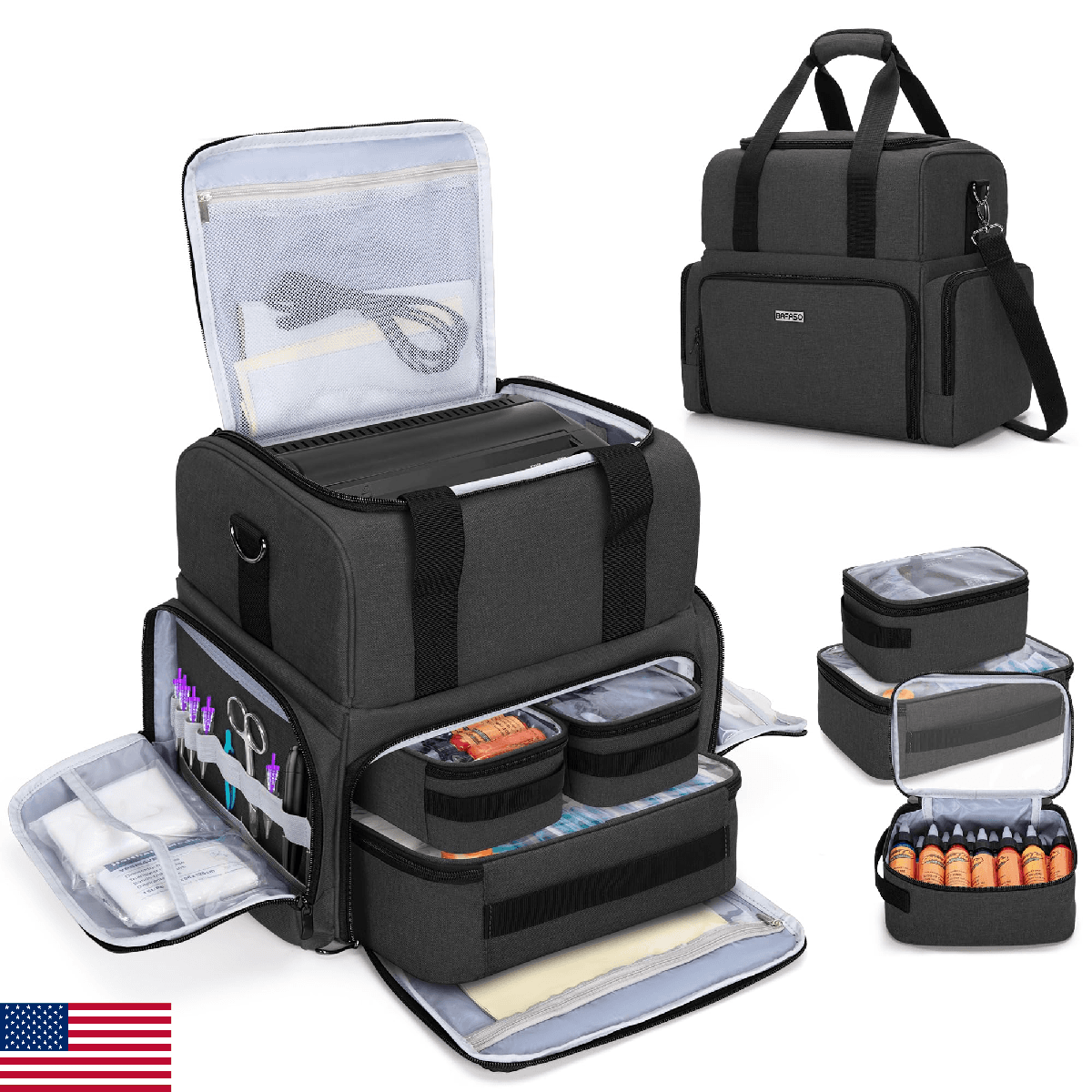 BAFASO Large Tattoo Travel Case w/ 3 Removable Pouches, Printer Storage - Image 1