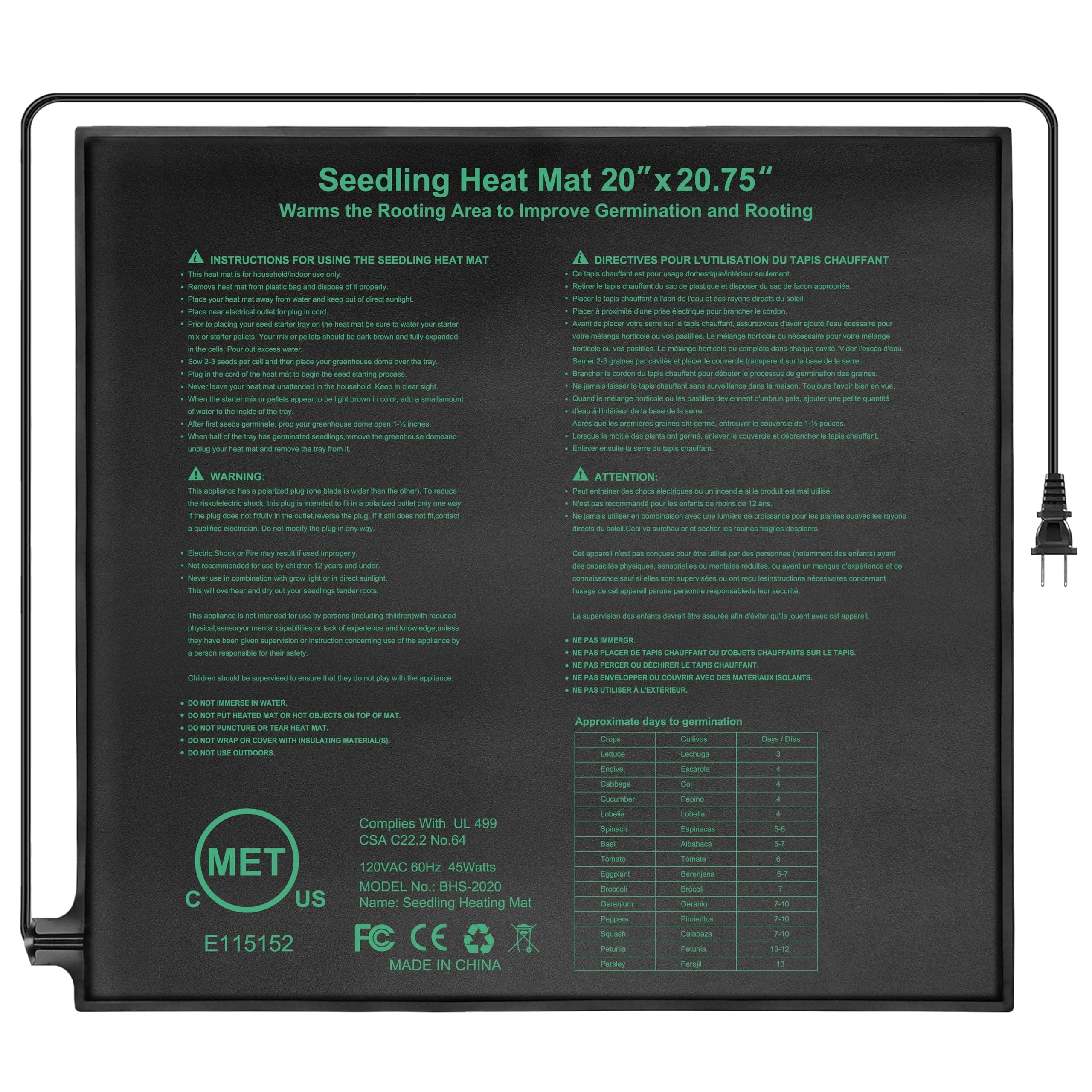 Bestio Waterproof Seedling Heat Mat, 20×20.75 in Heat Mats for Seed Starting, ME - Image 1