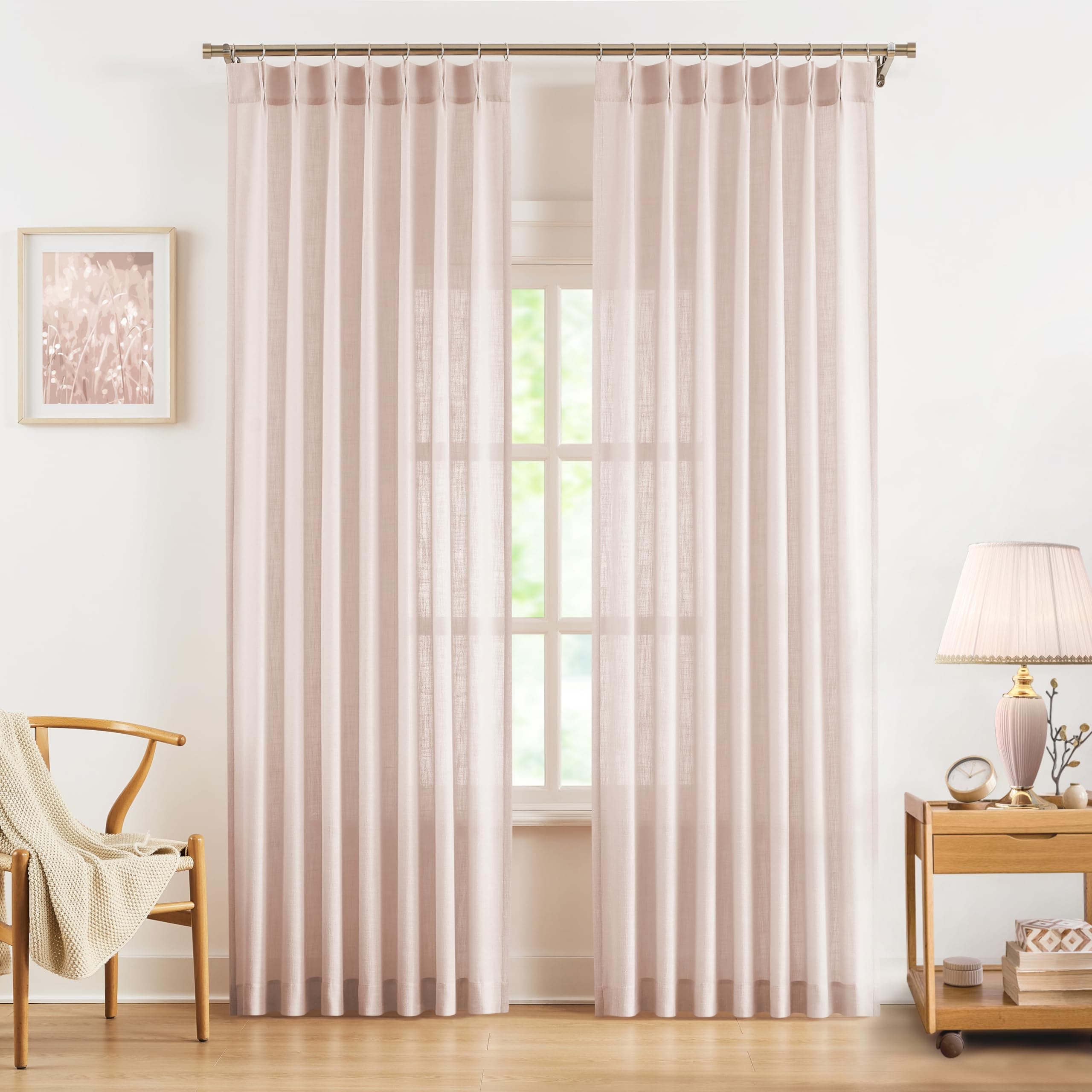 WEST LAKE 102 Inches Pink Semi Sheer Curtain Panels with Hooks Back Tabs,Bailey - Image 1