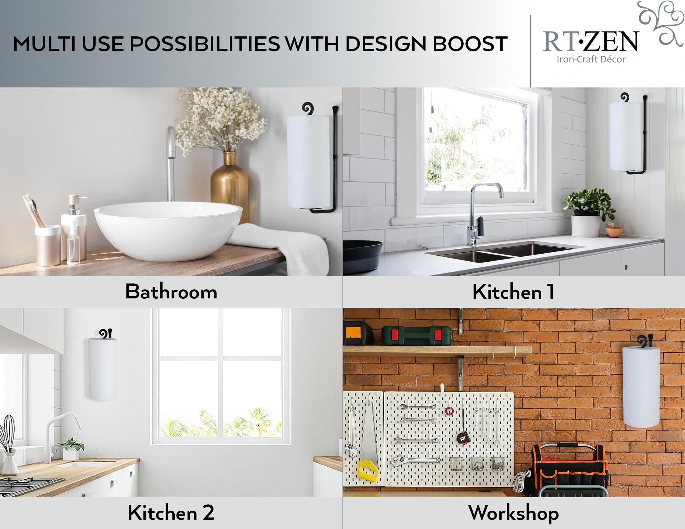 RTZEN Vertical Black Paper Towel Holder - Handcrafted Rustic Metal Decorative Wr - Thumbnail 5