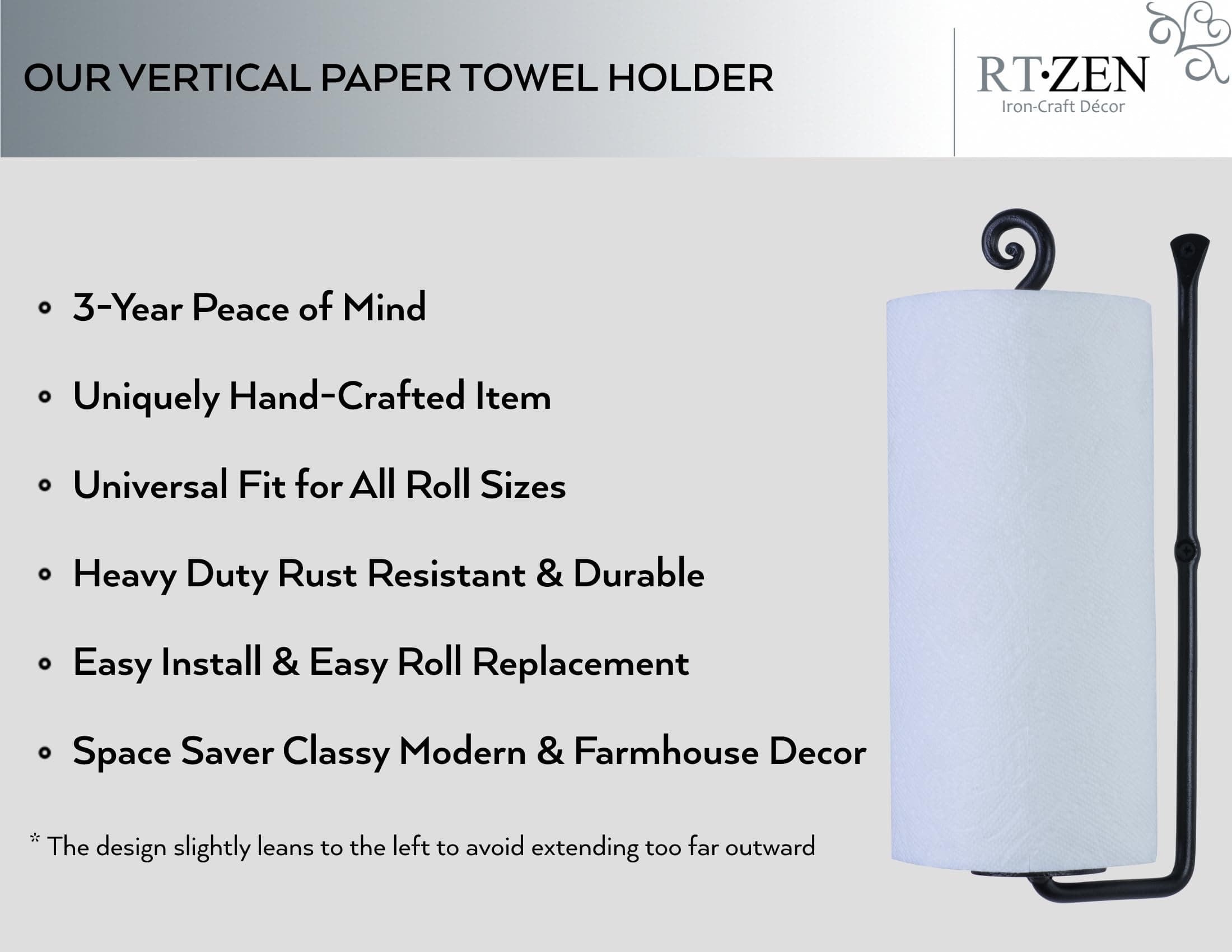 RTZEN Vertical Black Paper Towel Holder - Handcrafted Rustic Metal Decorative Wr - Thumbnail 2