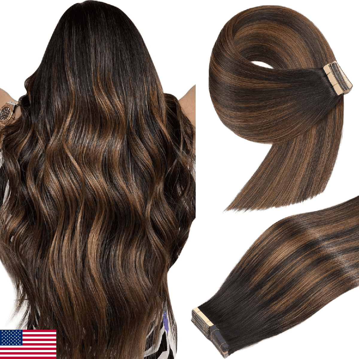 Tape in Hair Extensions Human Hair 20pcs Remy Hair Extensions Real Human Hair 18 - Image 1