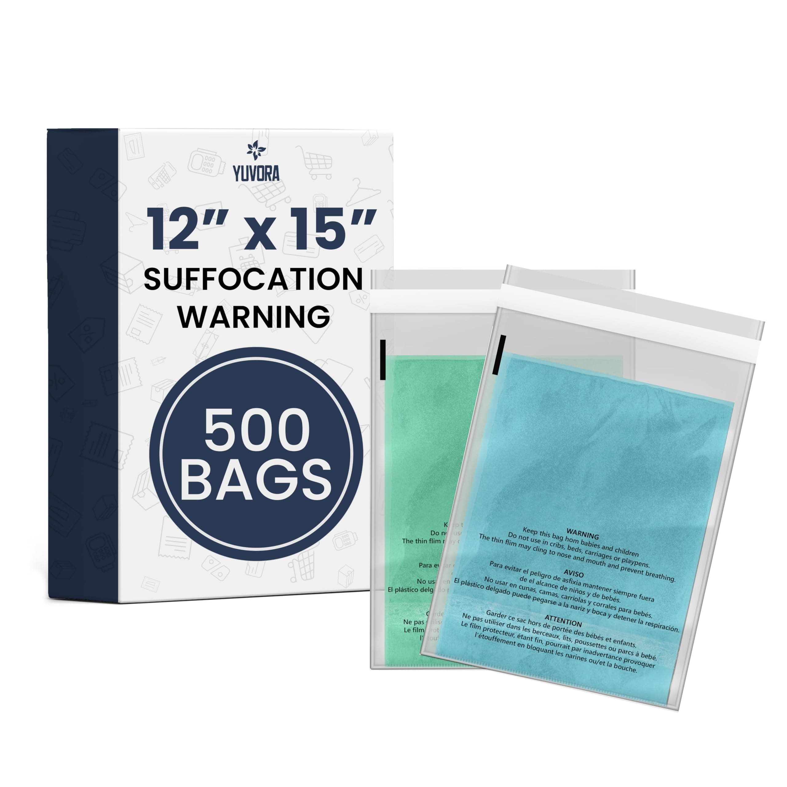 Yuvora Transparent Poly Bags 12x15 inches 500 Pack Clear Food Safe Seal FBA Clot - Image 1