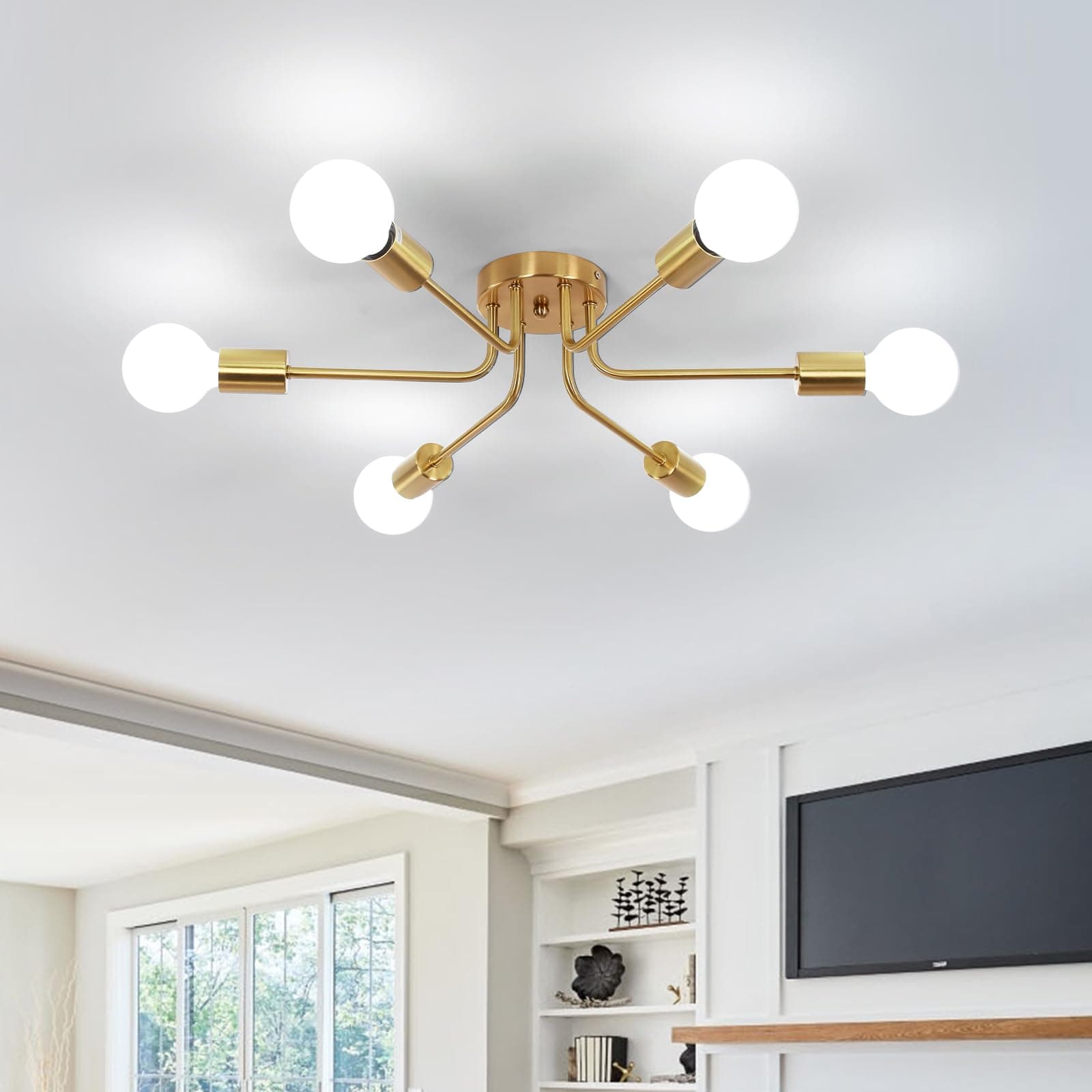 DELIPOP Sputnik 6-Light Mid-Century Industrial Ceiling Fixture Gold - Image 1