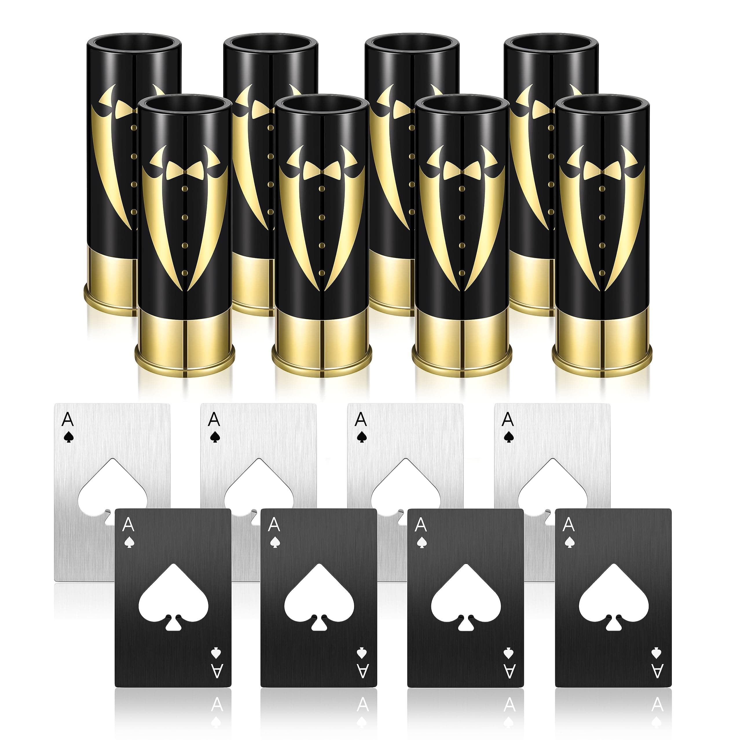 Yoption 16 Pcs Groomsmen Gift Set: 8 Gauge Shot Glasses & 8 Card Bottle Openers - Image 1
