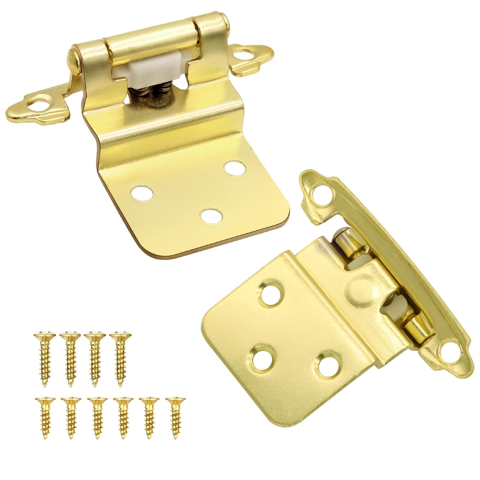 3/8" Inset Brass Gold Self-Closing Cabinet Hinges Kitchen Door Hardware 10 Pairs - Image 1