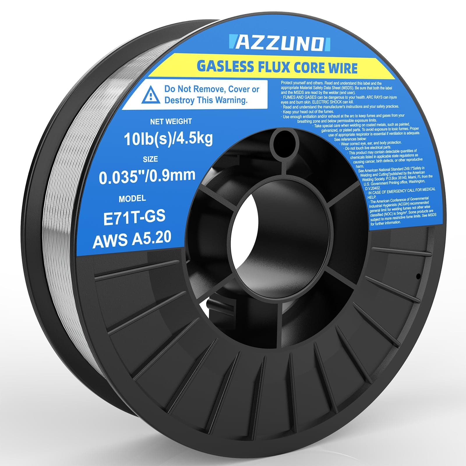 AZZUNO Flux Core Mig Welding Wire, E71T-GS Mild Steel Gasless Mig Wire .035" 10- - Image 1