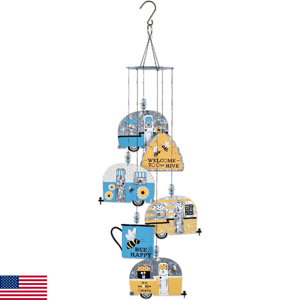 Sunset Vista Designs 93648 Glamping Bees-22" x 6" x 6" Handcrafted Wind Chime, R - Image 1